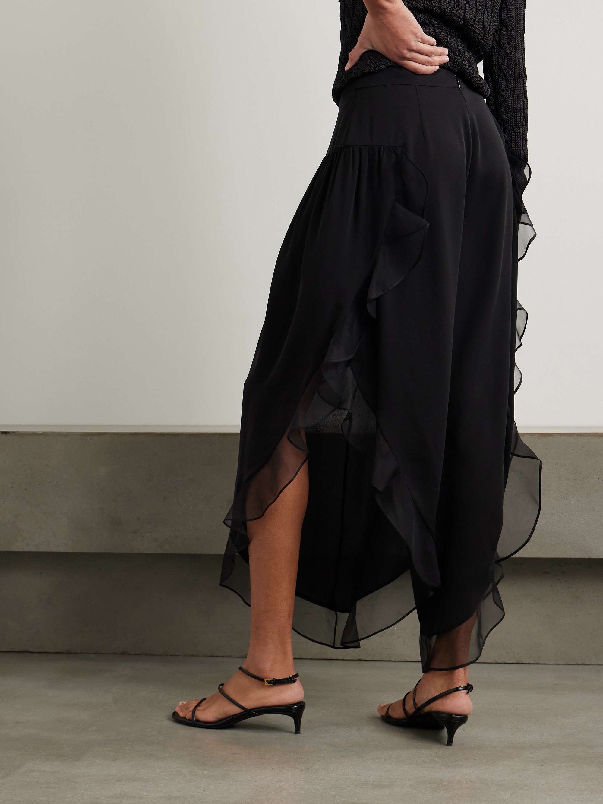 Asymmetric ruffled silk-chiffon wide-leg pants view