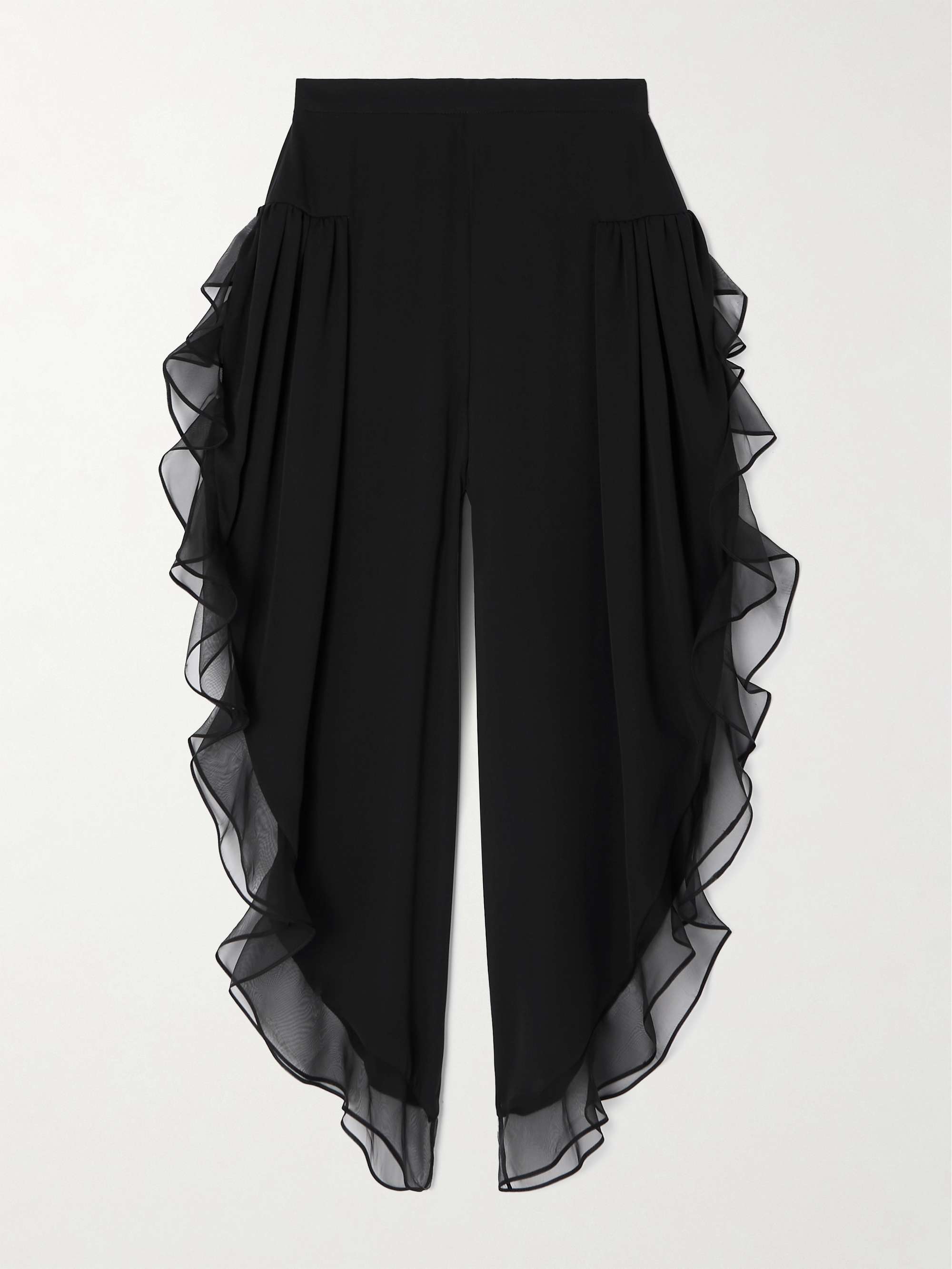 Asymmetric ruffled silk-chiffon wide-leg pants view
