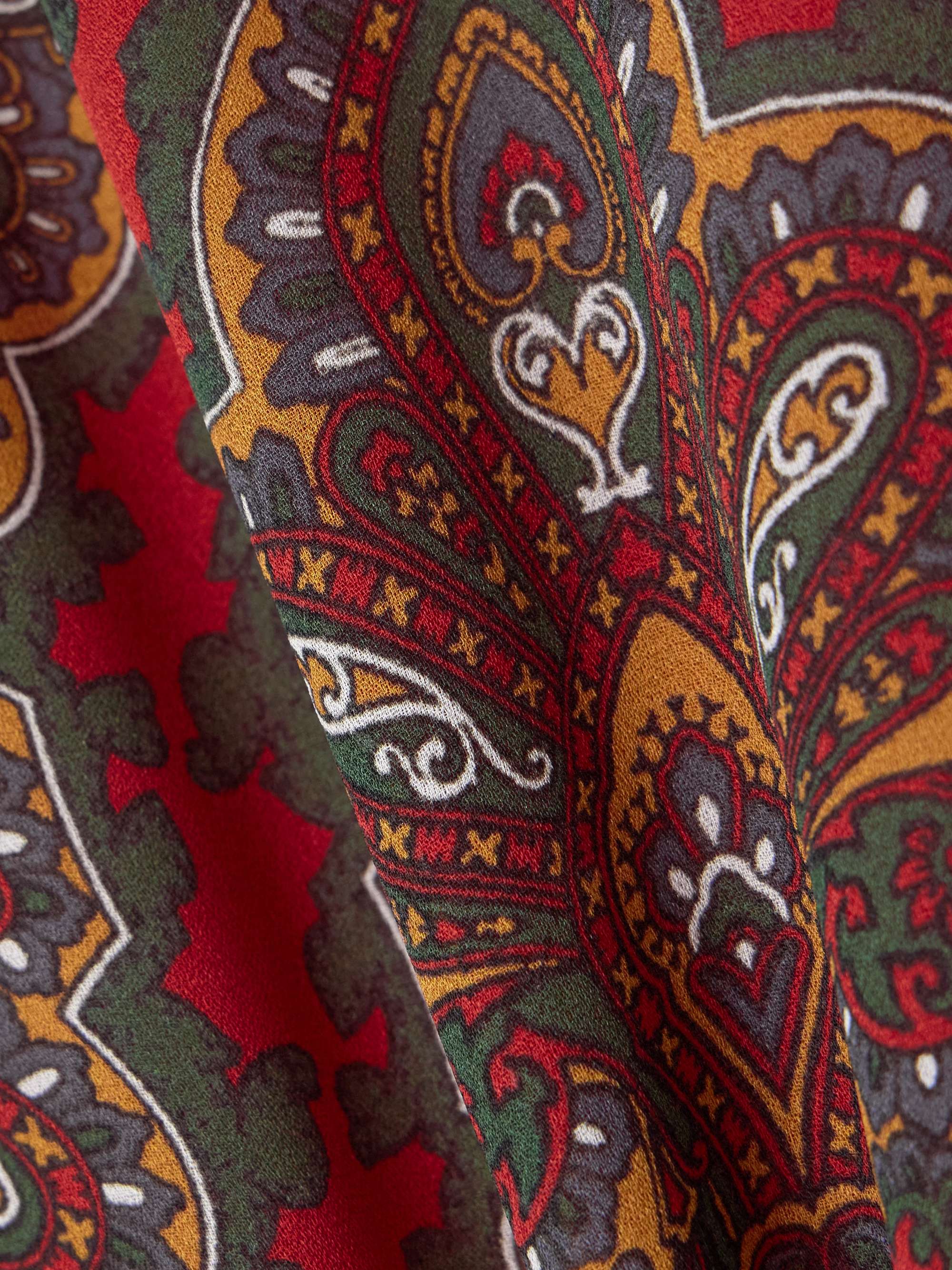 Feather-trimmed scarf-detailed paisley-print silk-crepe midi dress view
