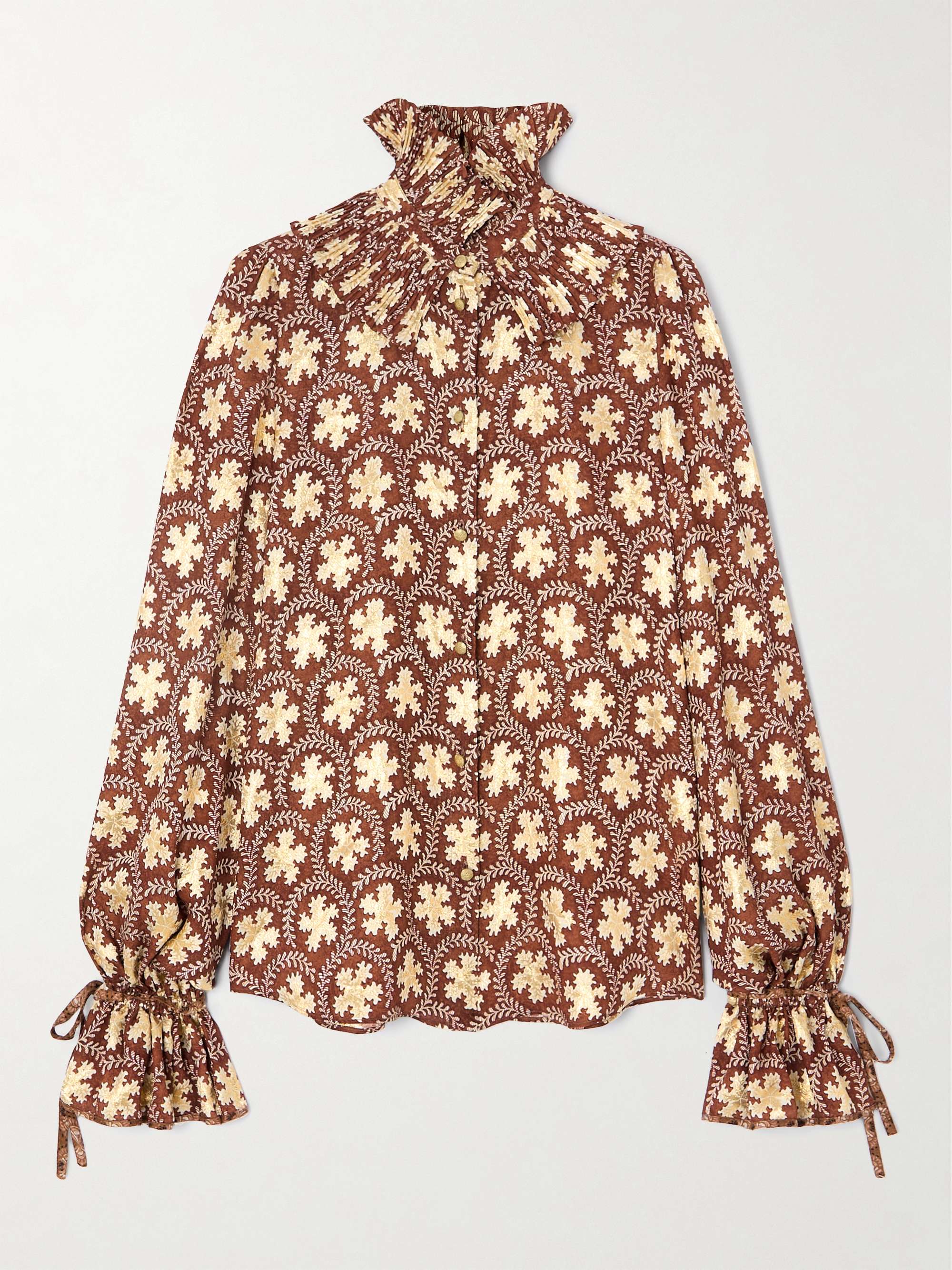 Ruffled metallic silk-blend jacquard blouse view