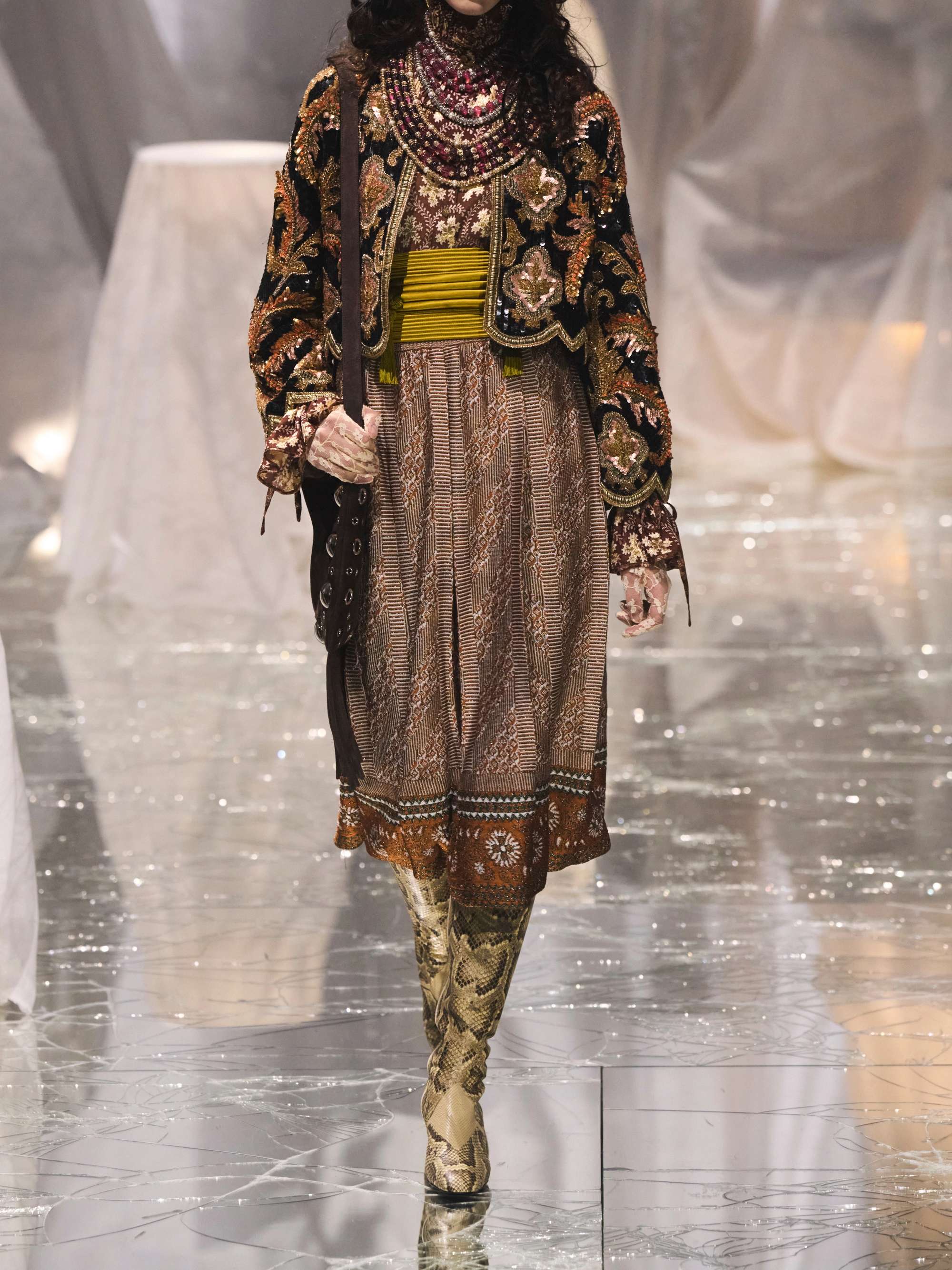 Ruffled metallic silk-blend jacquard blouse view