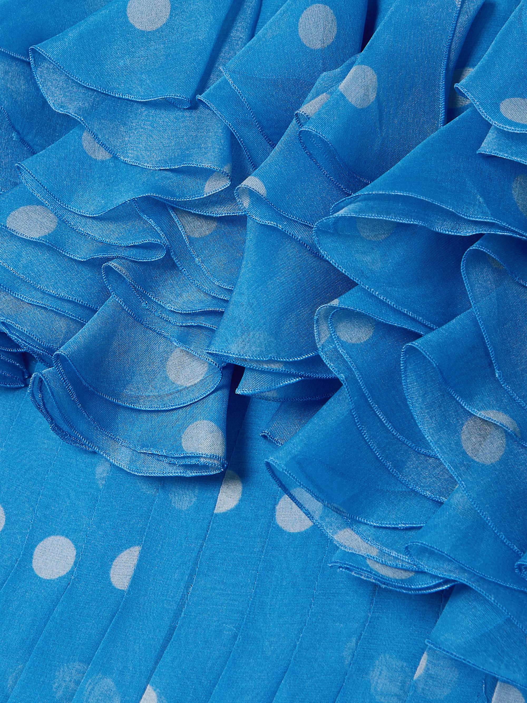 Strapless pleated ruffled polka-dot silk-chiffon gown view