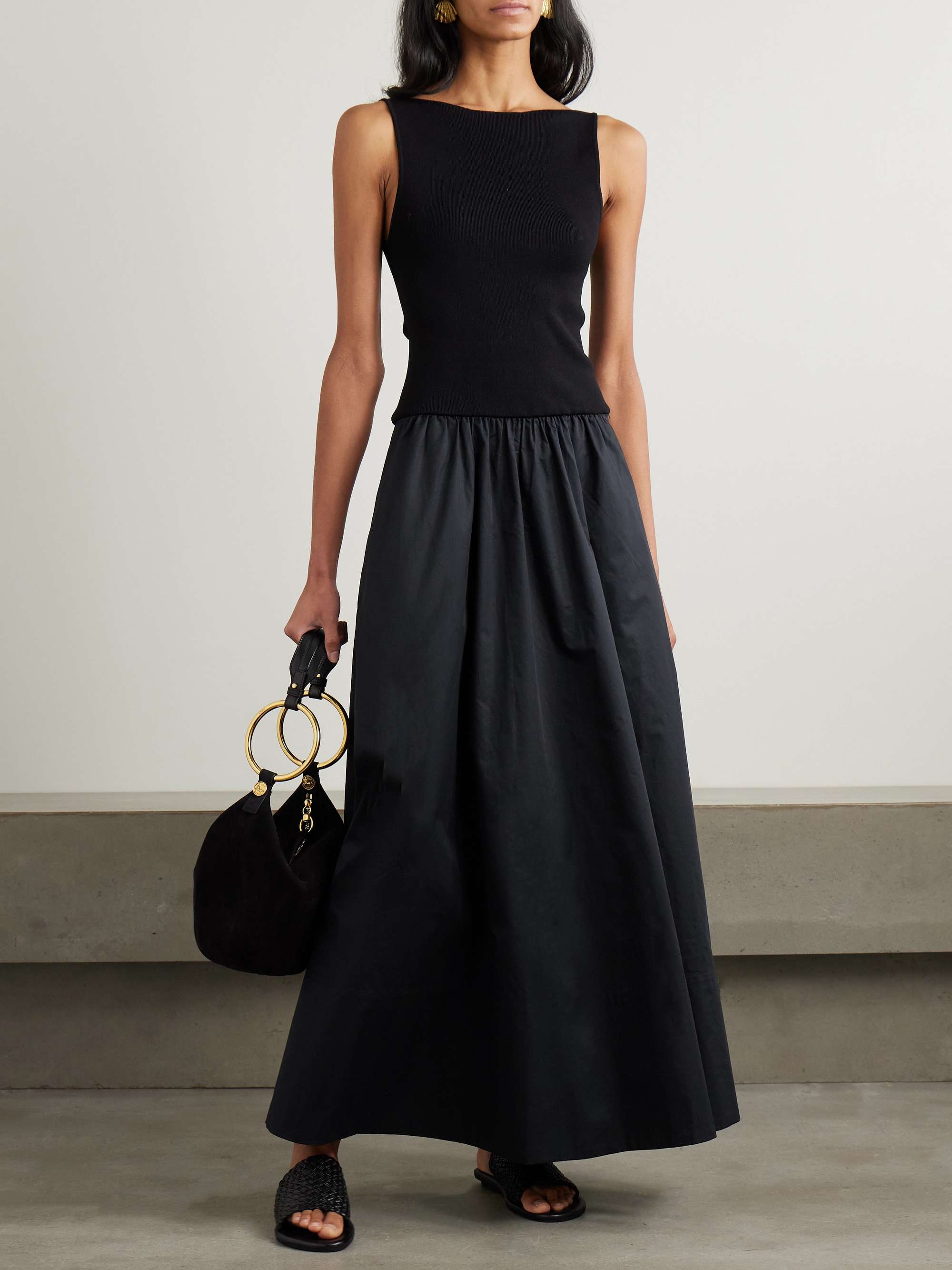 Open-back jersey and cotton-poplin maxi dress view