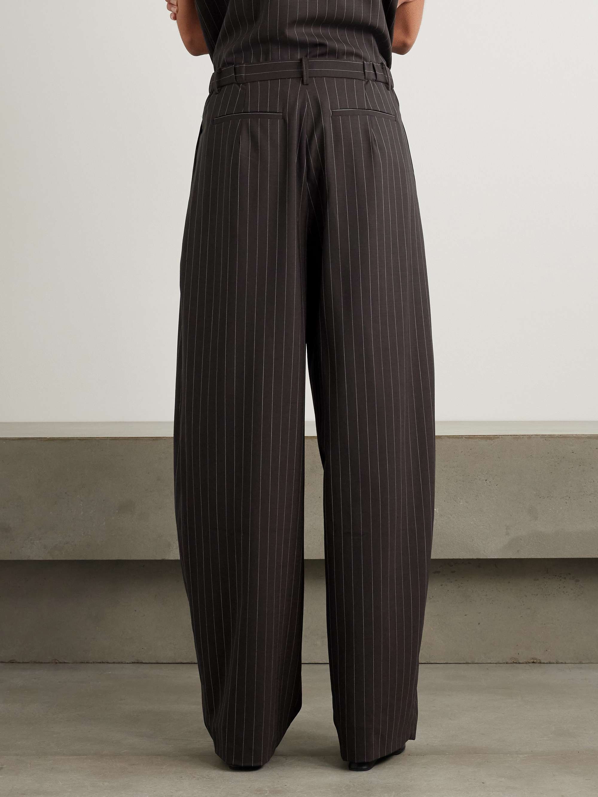 Pinstriped pleated wool-blend wide-leg pants view