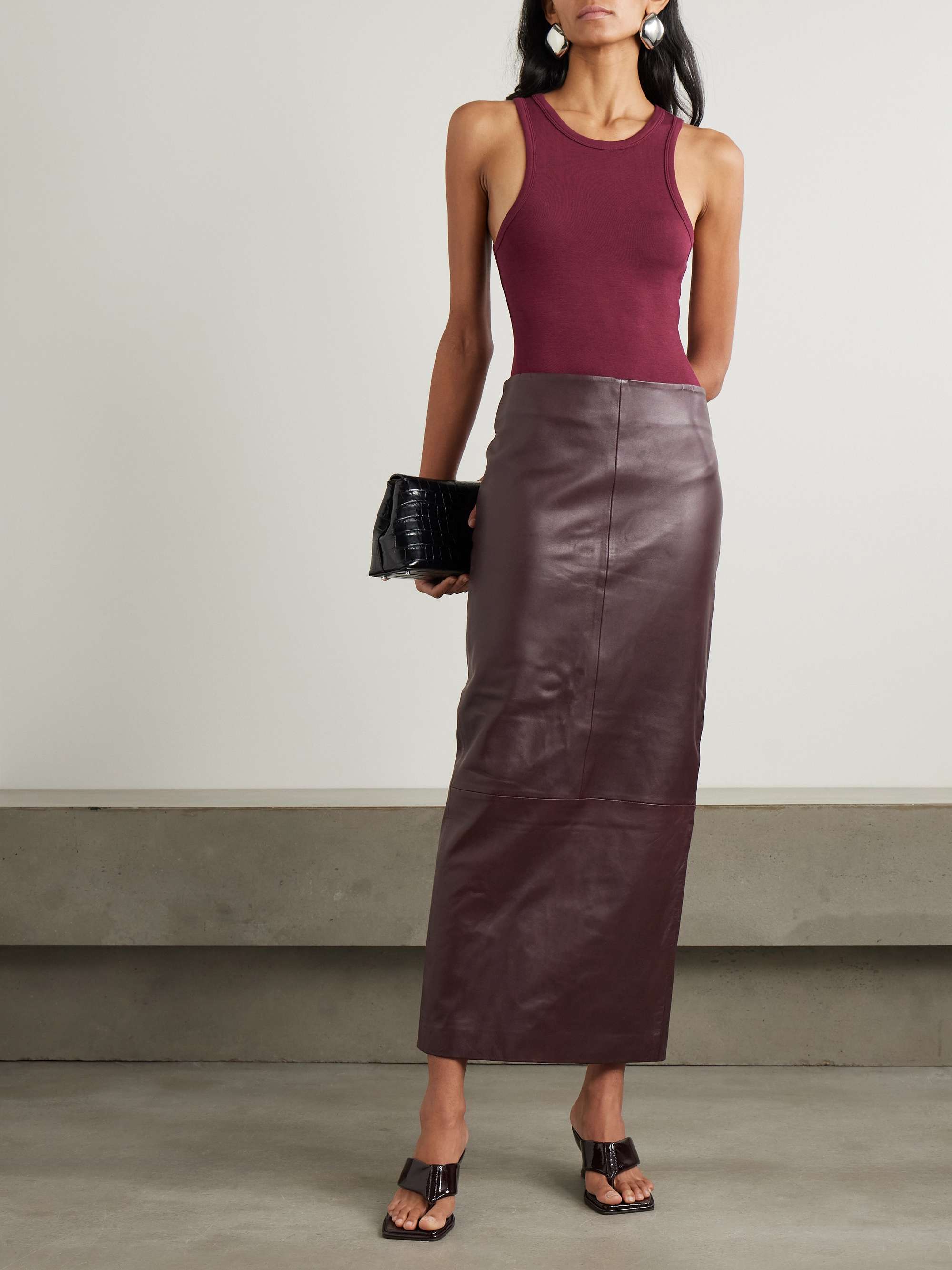 Paneled leather maxi skirt view