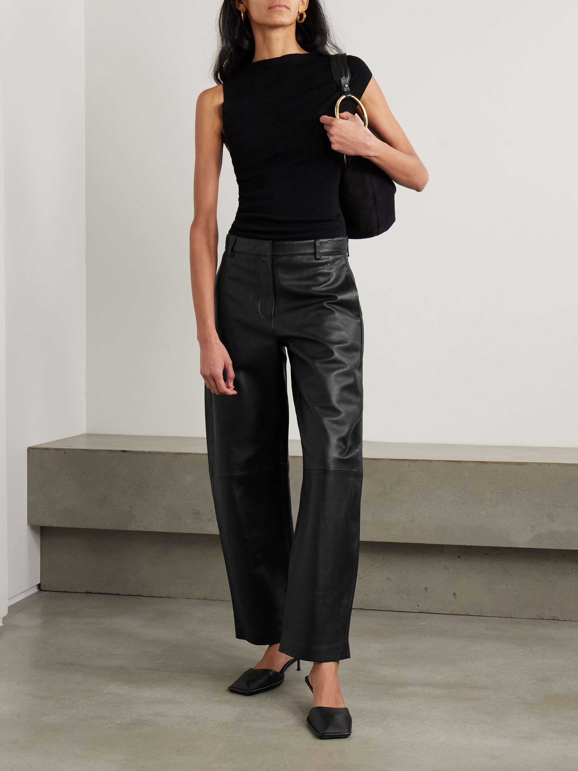 Leather tapered pants view