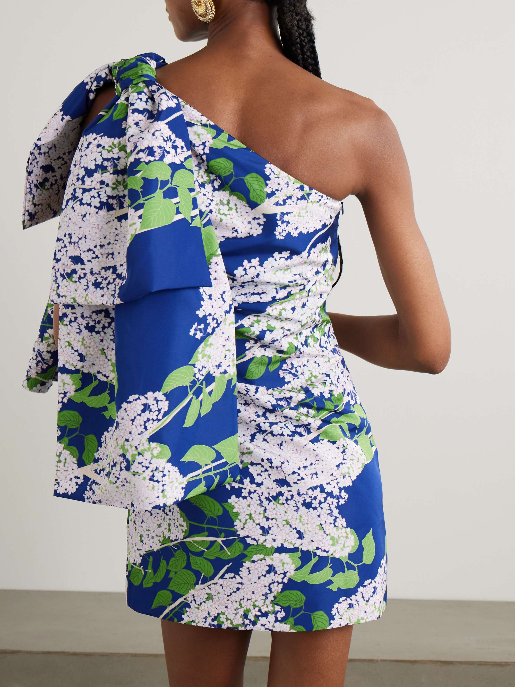 Josselin one-shoulder bow-embellished floral-print taffeta mini dress view