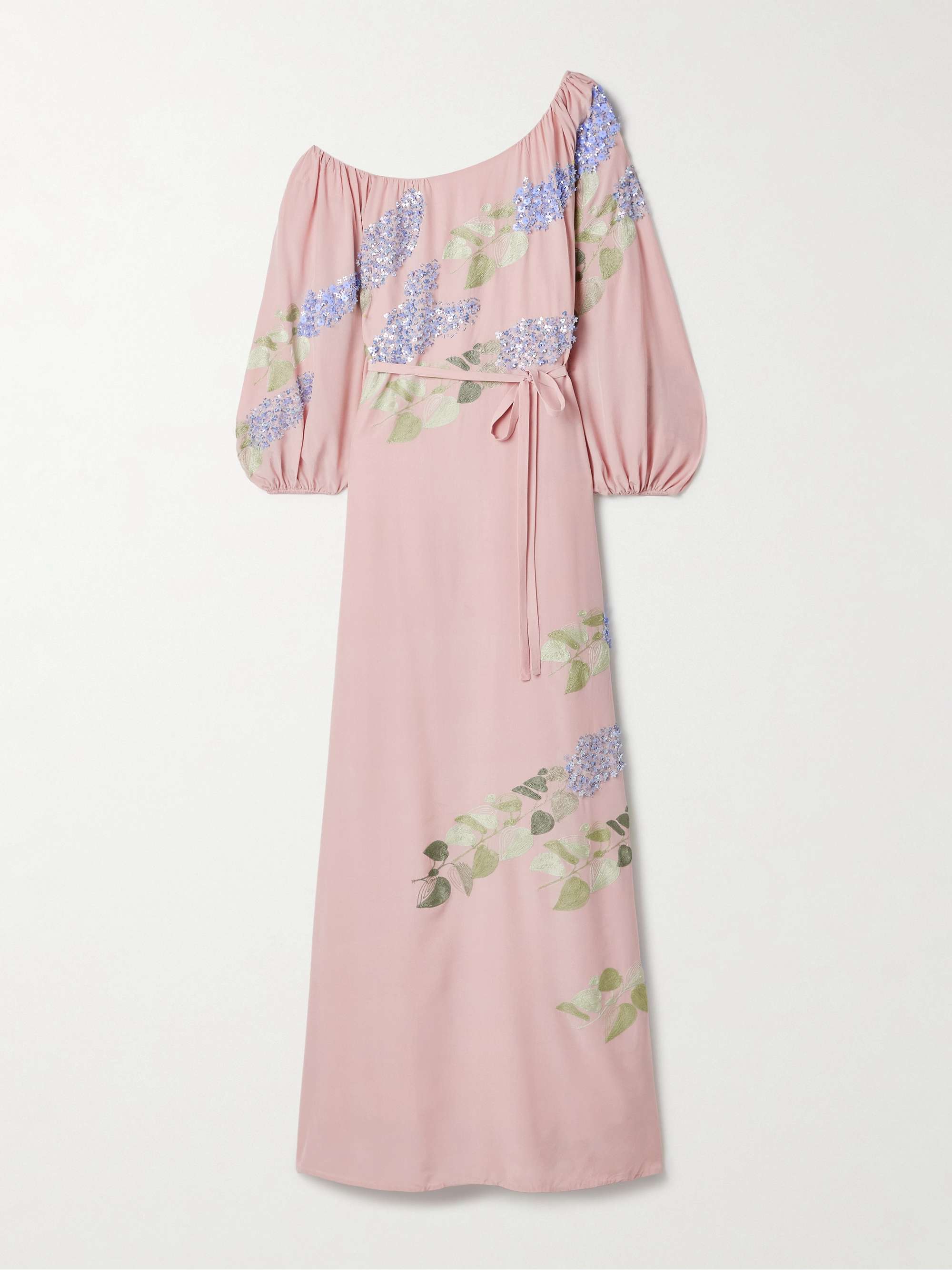 Nathalie off-the-shoulder embellished silk crepe de chine gown view
