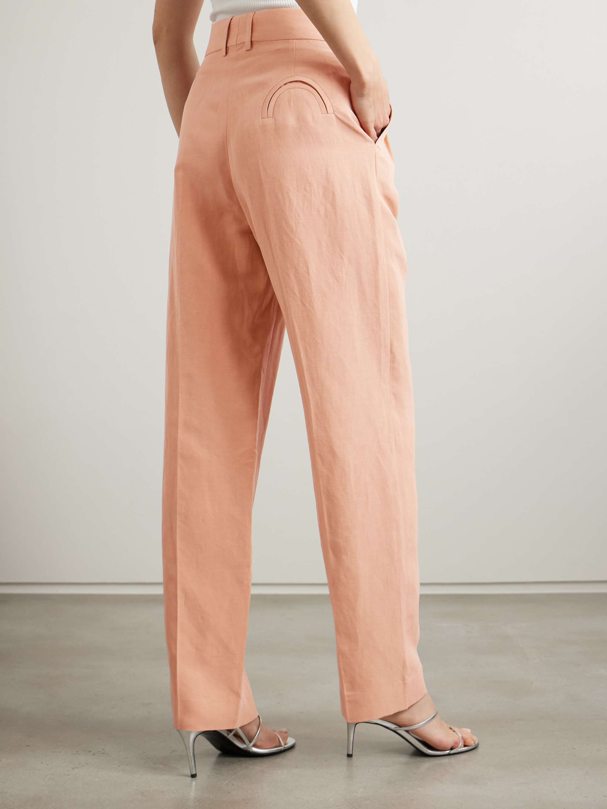 Flica Fox pleated silk and linen-blend straight-leg pants view