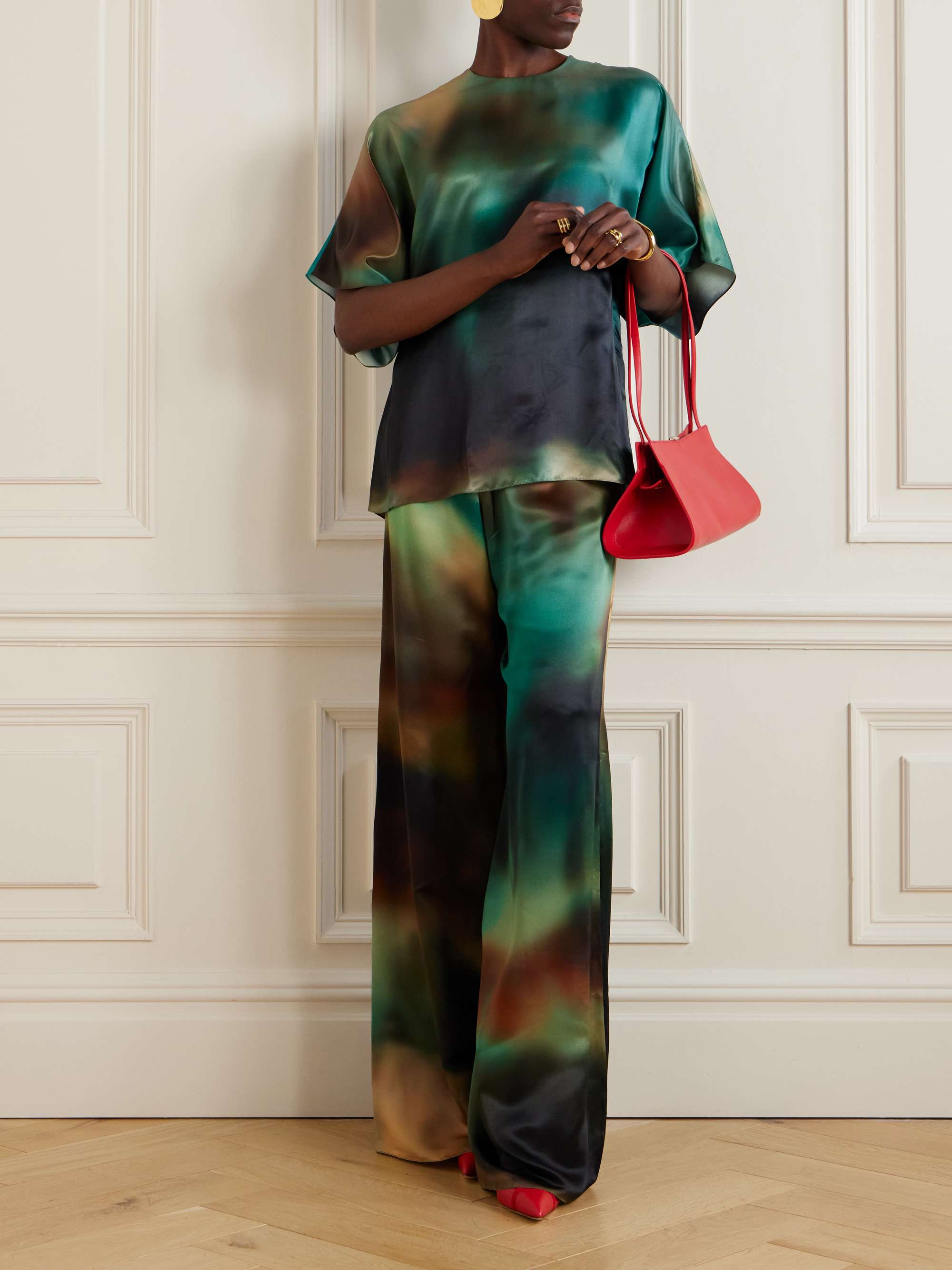 Arneau tie-dye satin wide-leg pants view