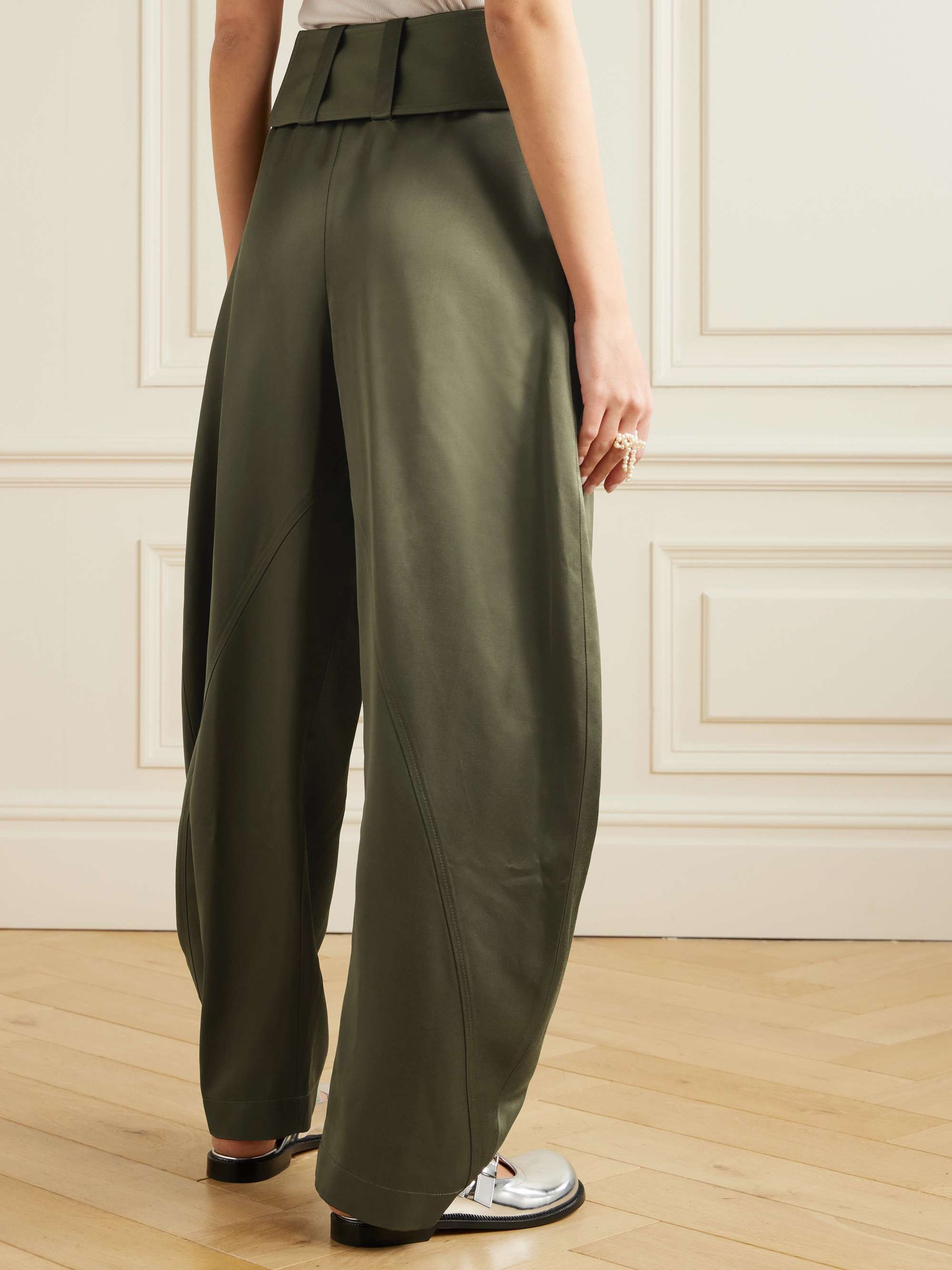Belted pleated satin wide-leg pants view