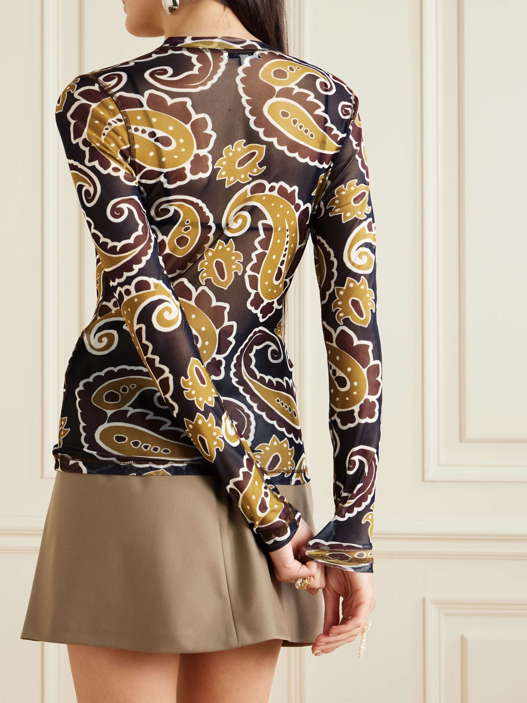 Paisley-print stretch recycled-mesh top view