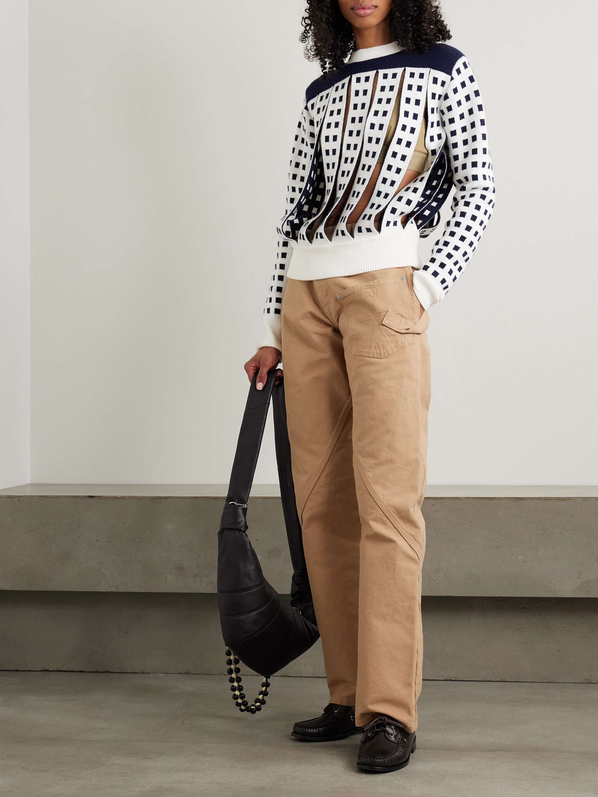 Cutout jacquard-knit sweater view