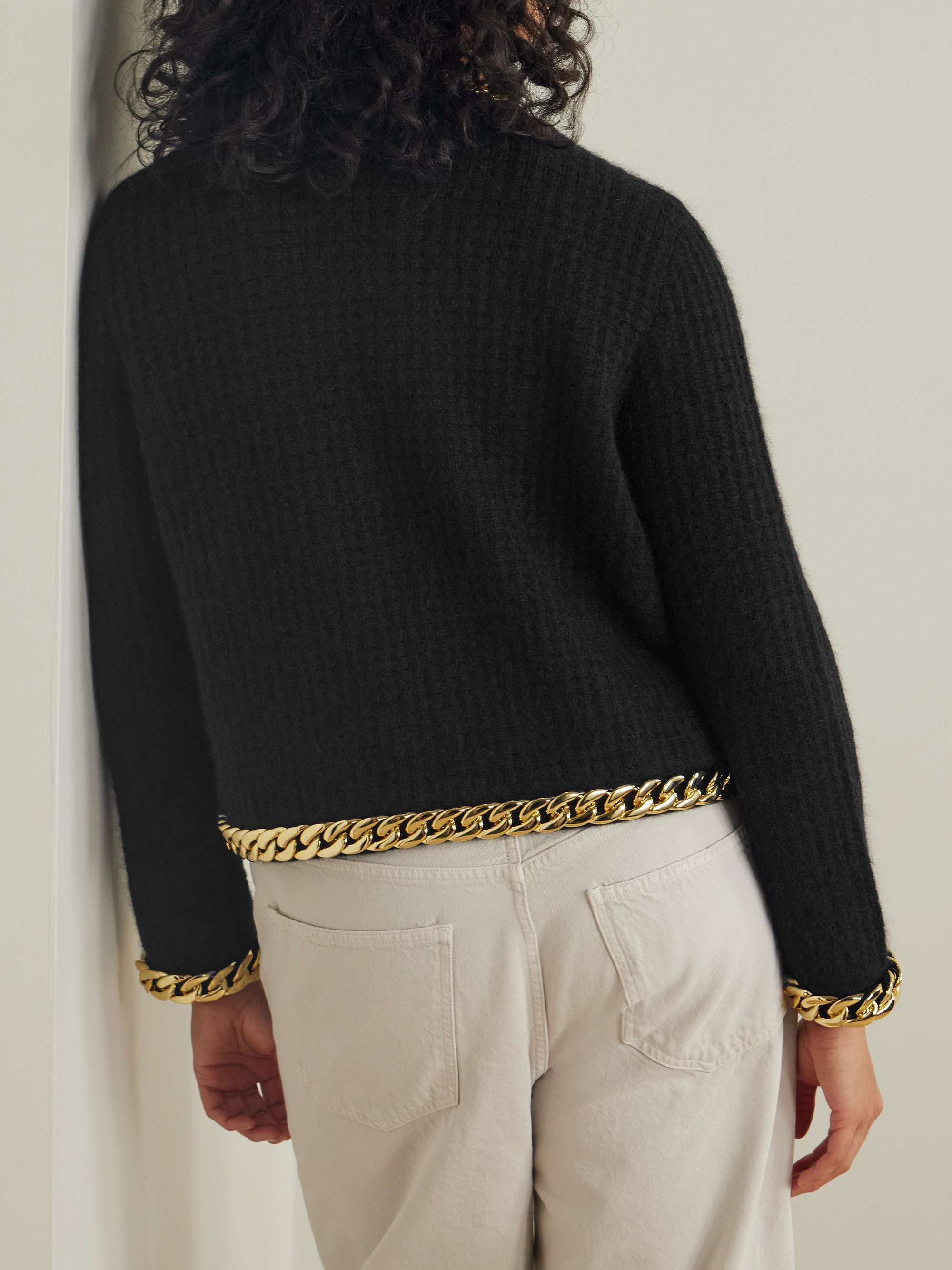 Kendra chain-embellished waffle-knit cardigan view