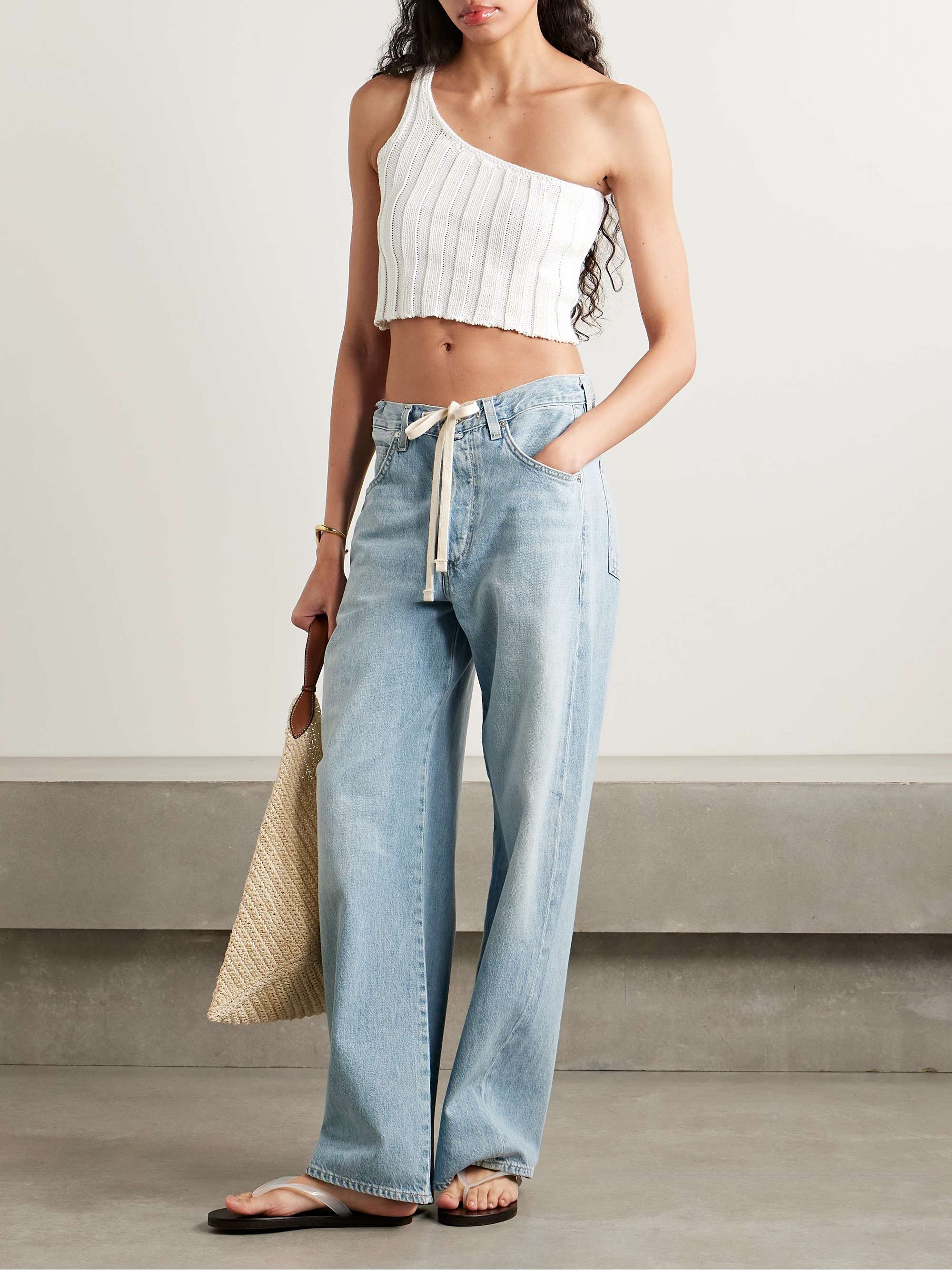 Petulla one-shoulder cropped ribbed cotton top view