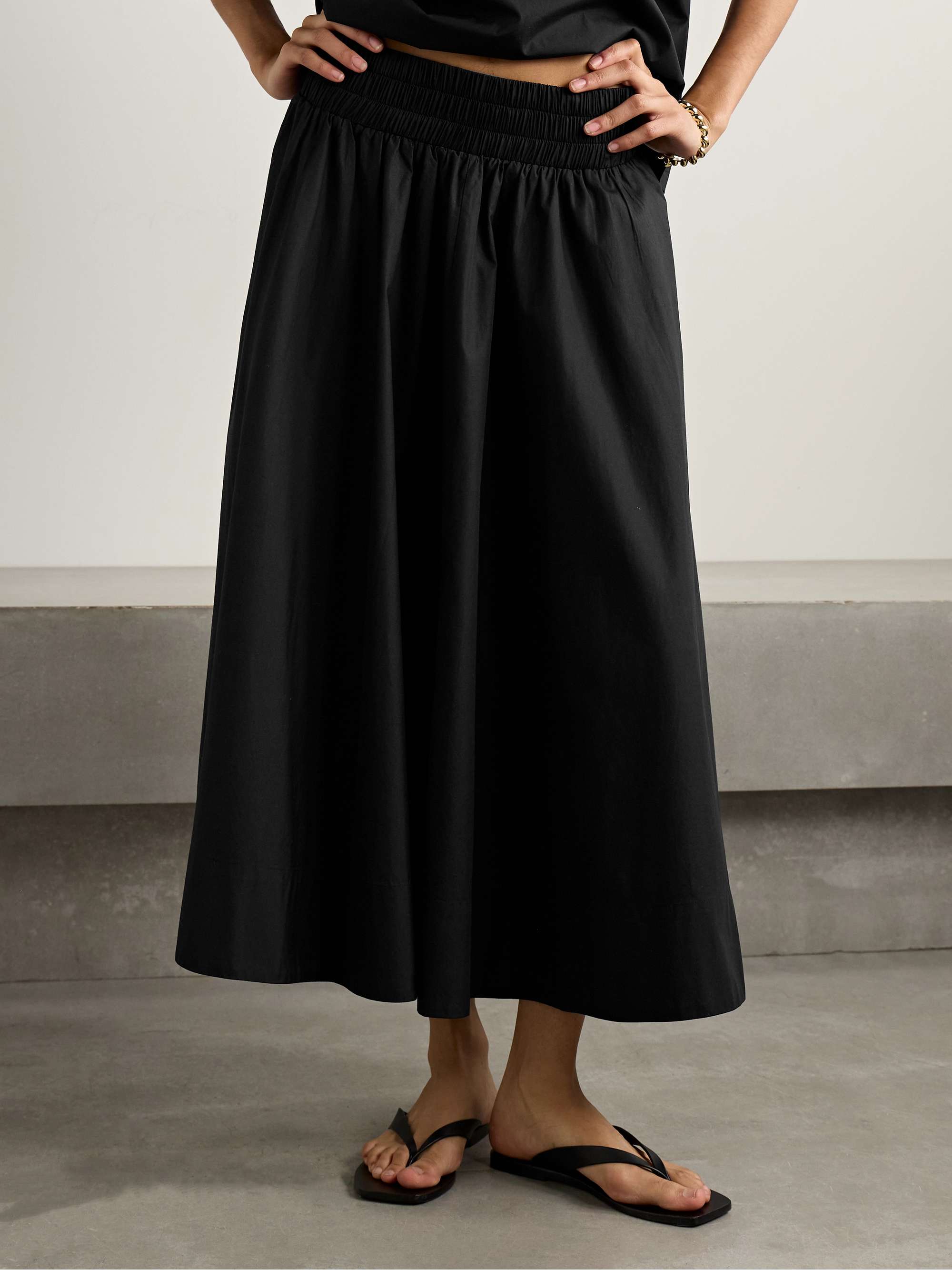The Kyria gathered cotton-poplin midi skirt view