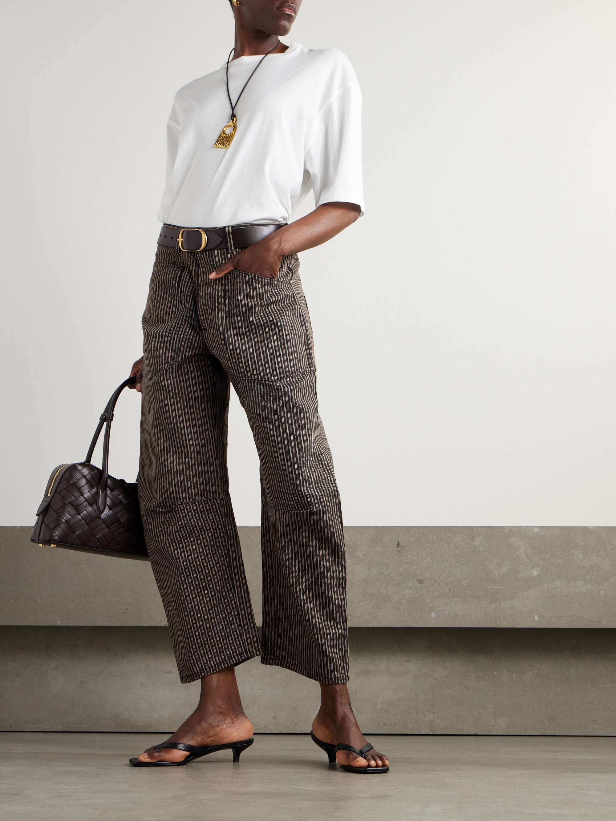 Shon striped cotton-twill barrel-leg pants view