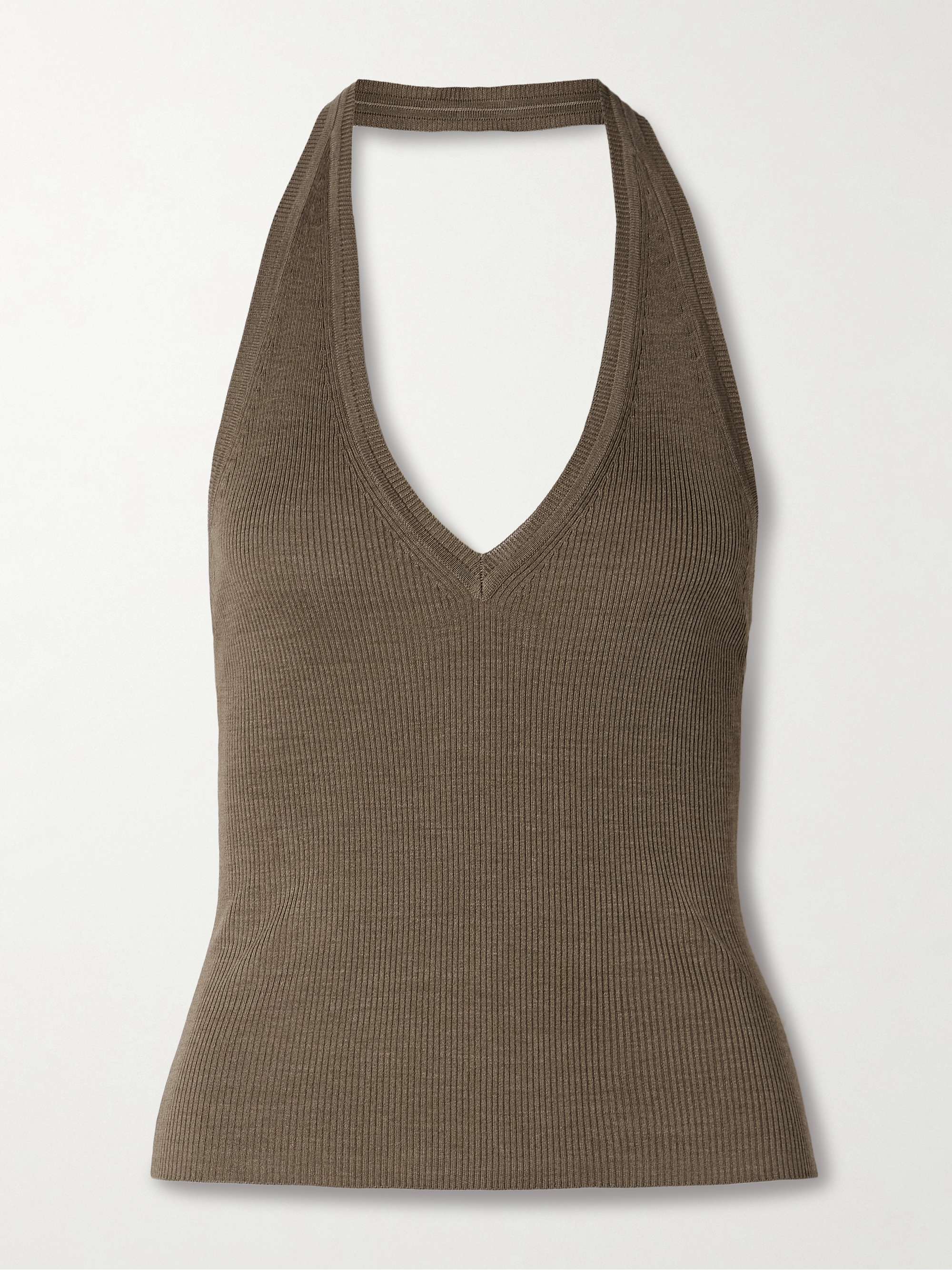 Ivey ribbed silk-jersey halterneck top view