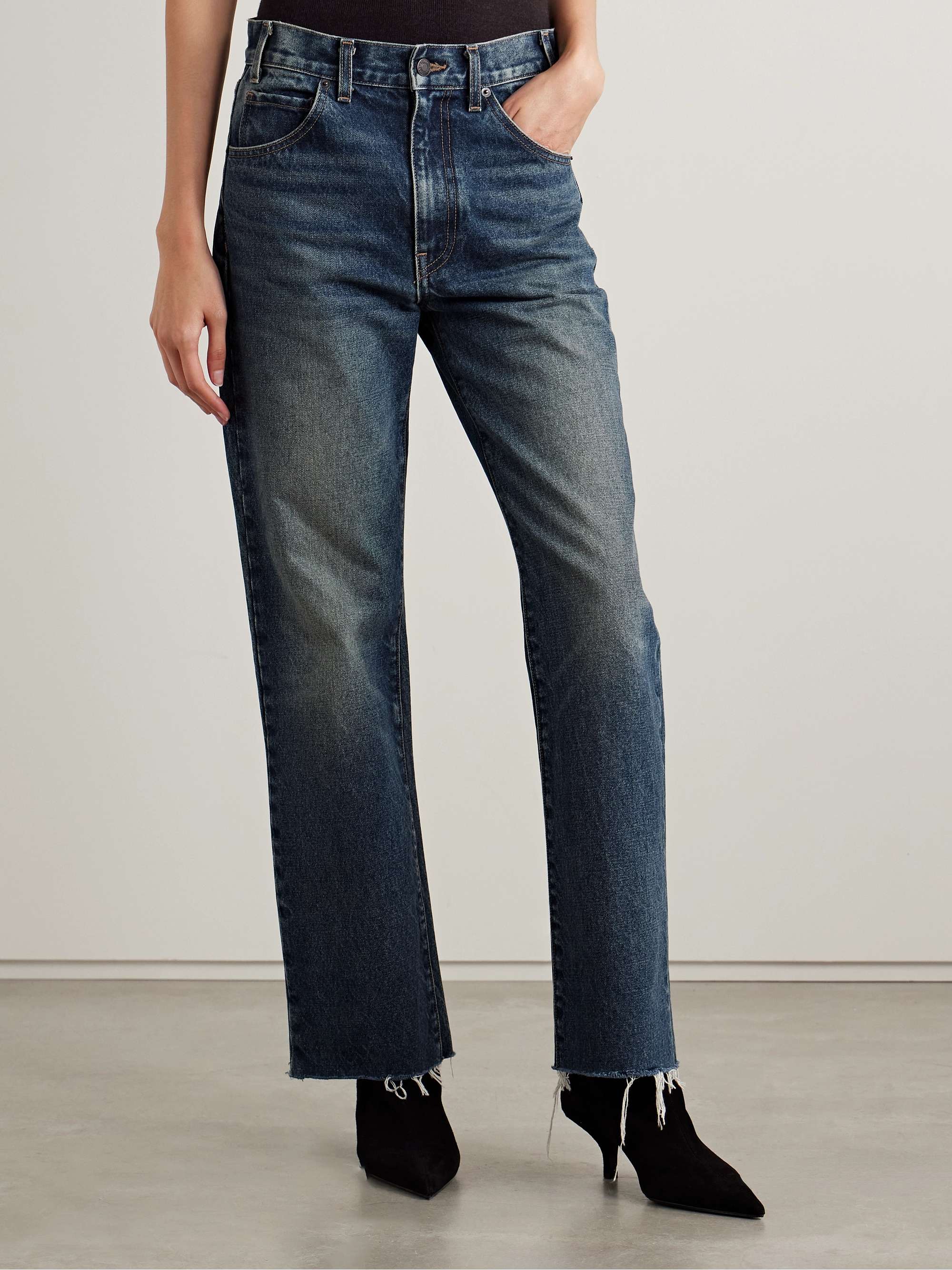 Calla distressed mid-rise straight-leg jeans view