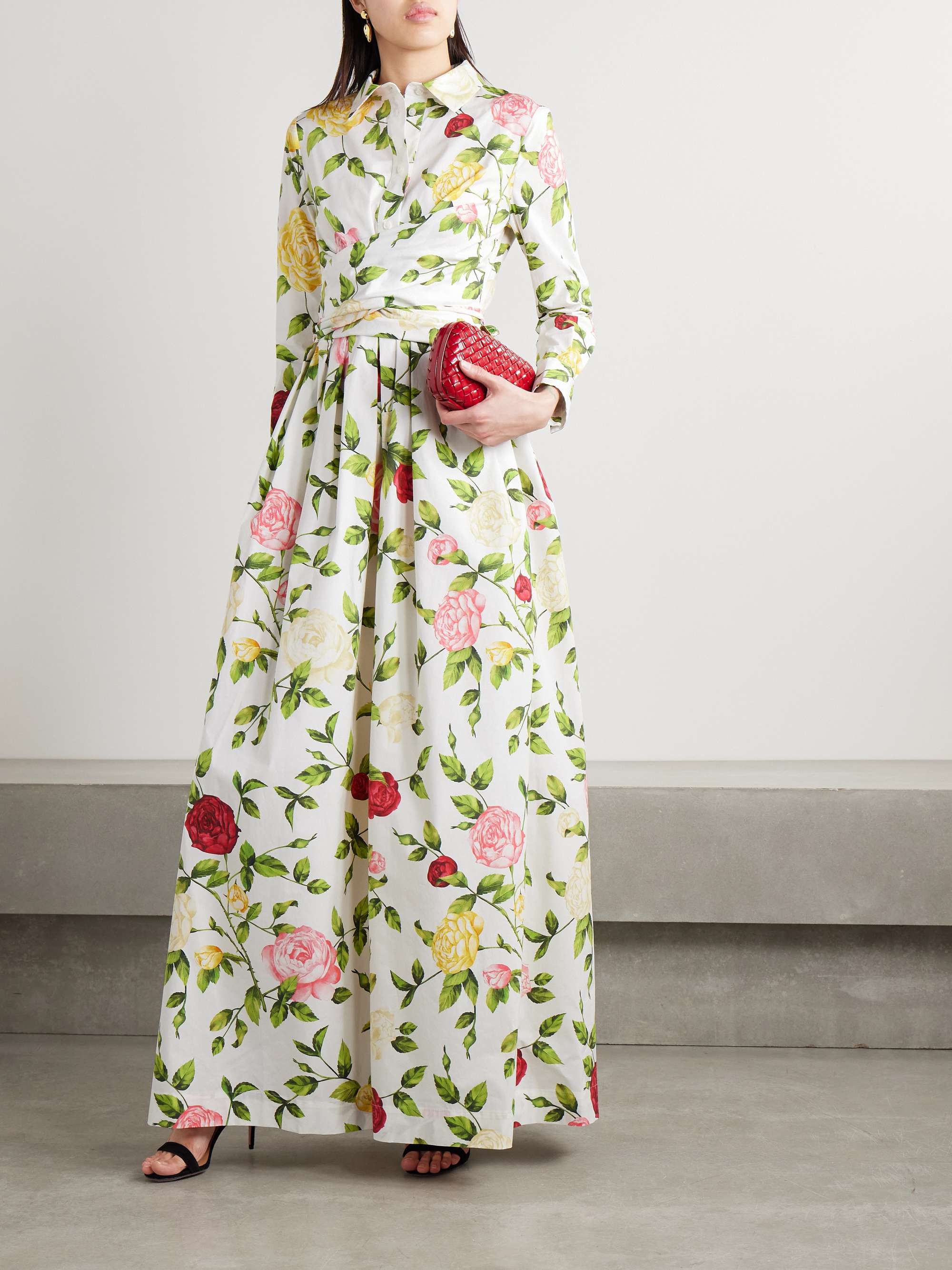 Wrap-effect floral-print cotton-blend poplin midi shirt dress view