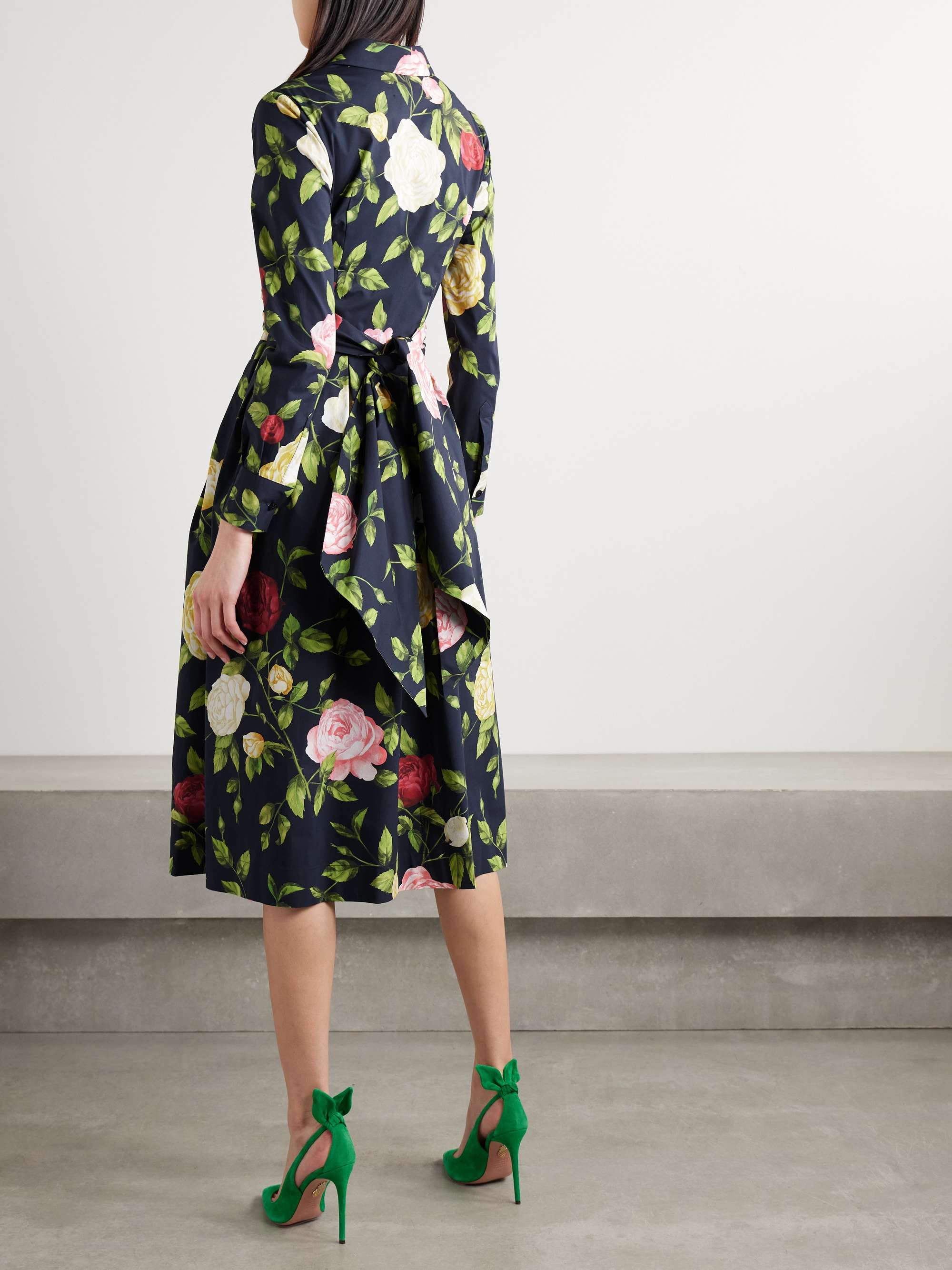 Wrap-effect floral-print cotton-blend poplin midi dress view