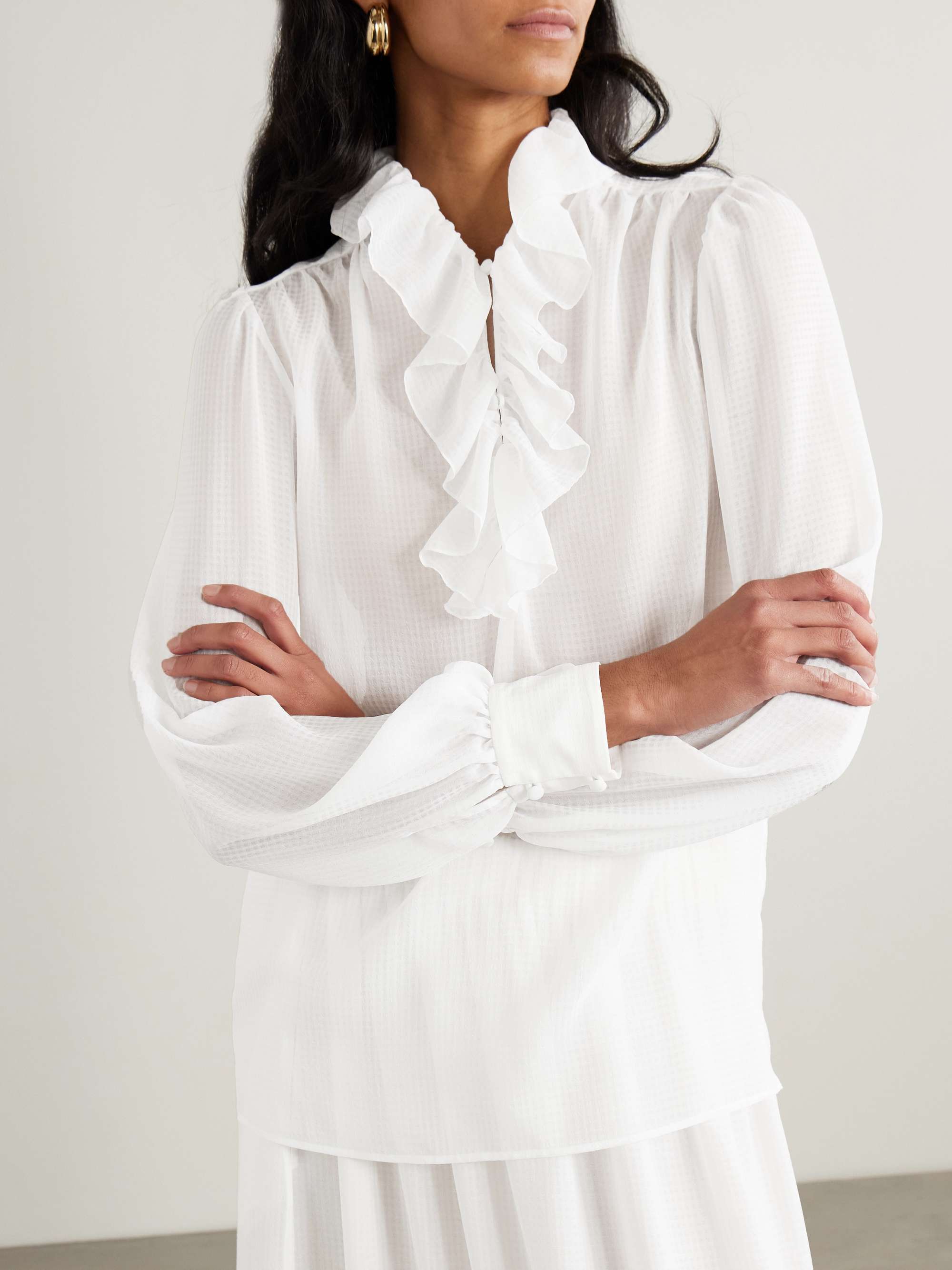Ruffled jacquard blouse view