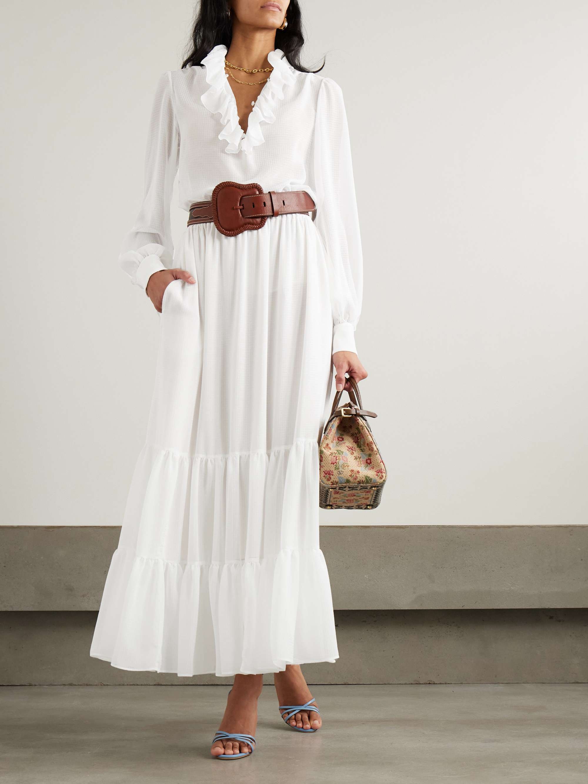 Ruffled jacquard blouse view