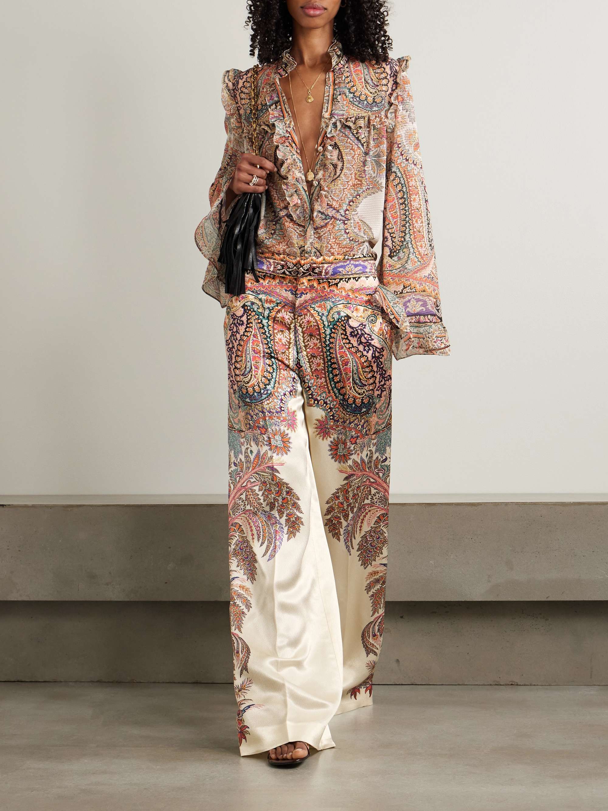 Printed satin wide-leg pants view