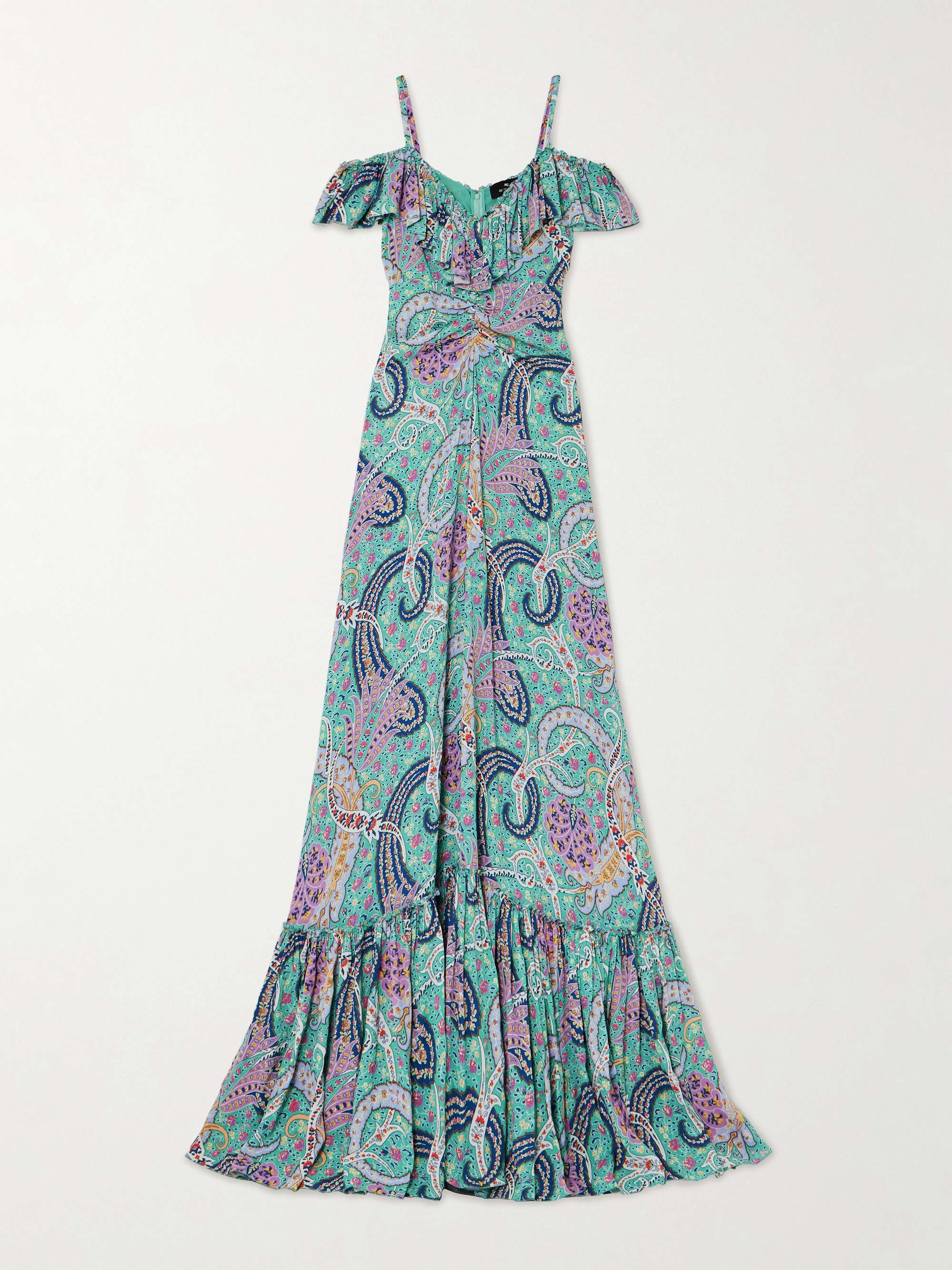 Off-the-shoulder ruffled paisley-print georgette maxi dress view