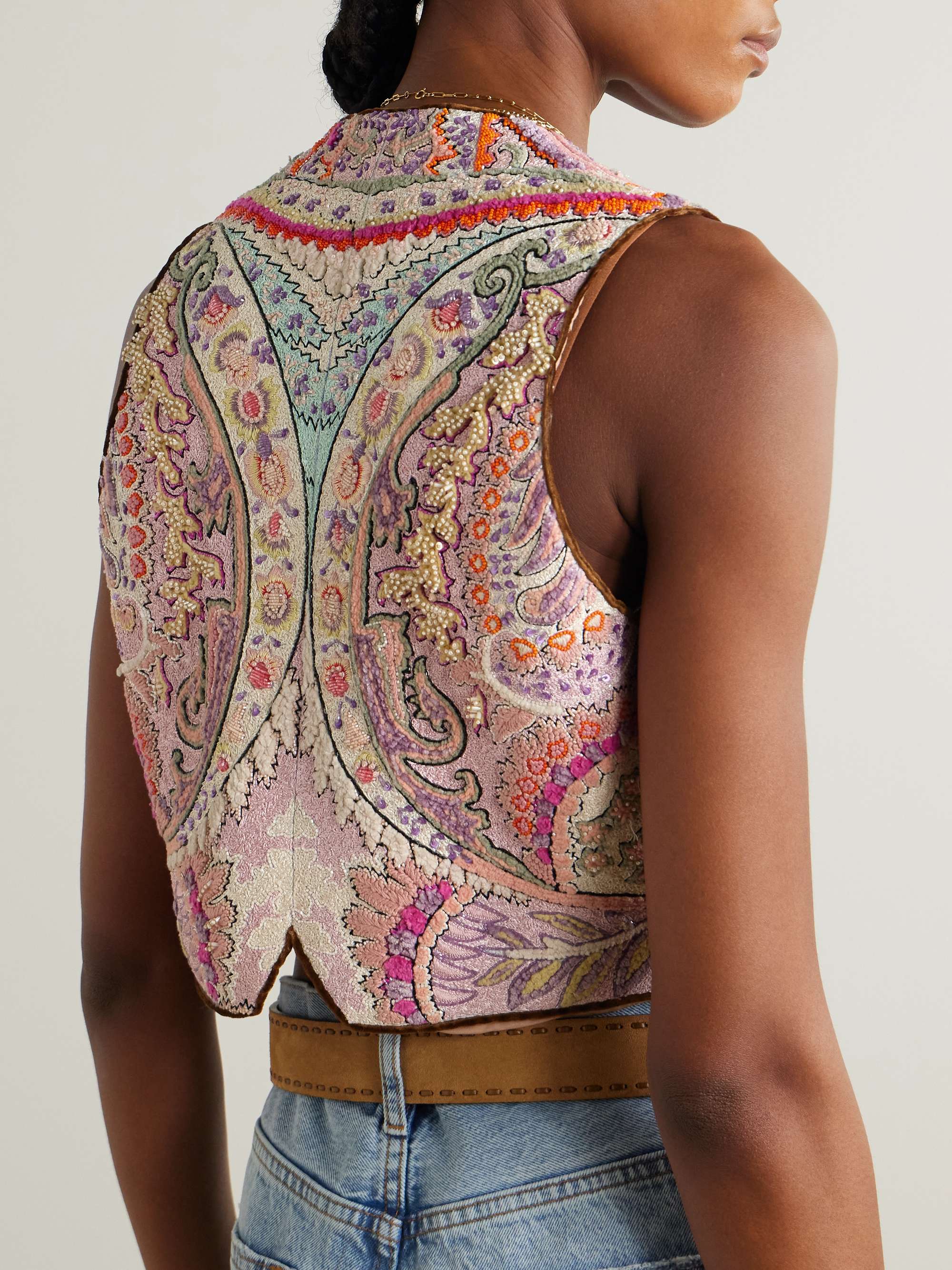 Cropped embellished linen-bouclé vest view