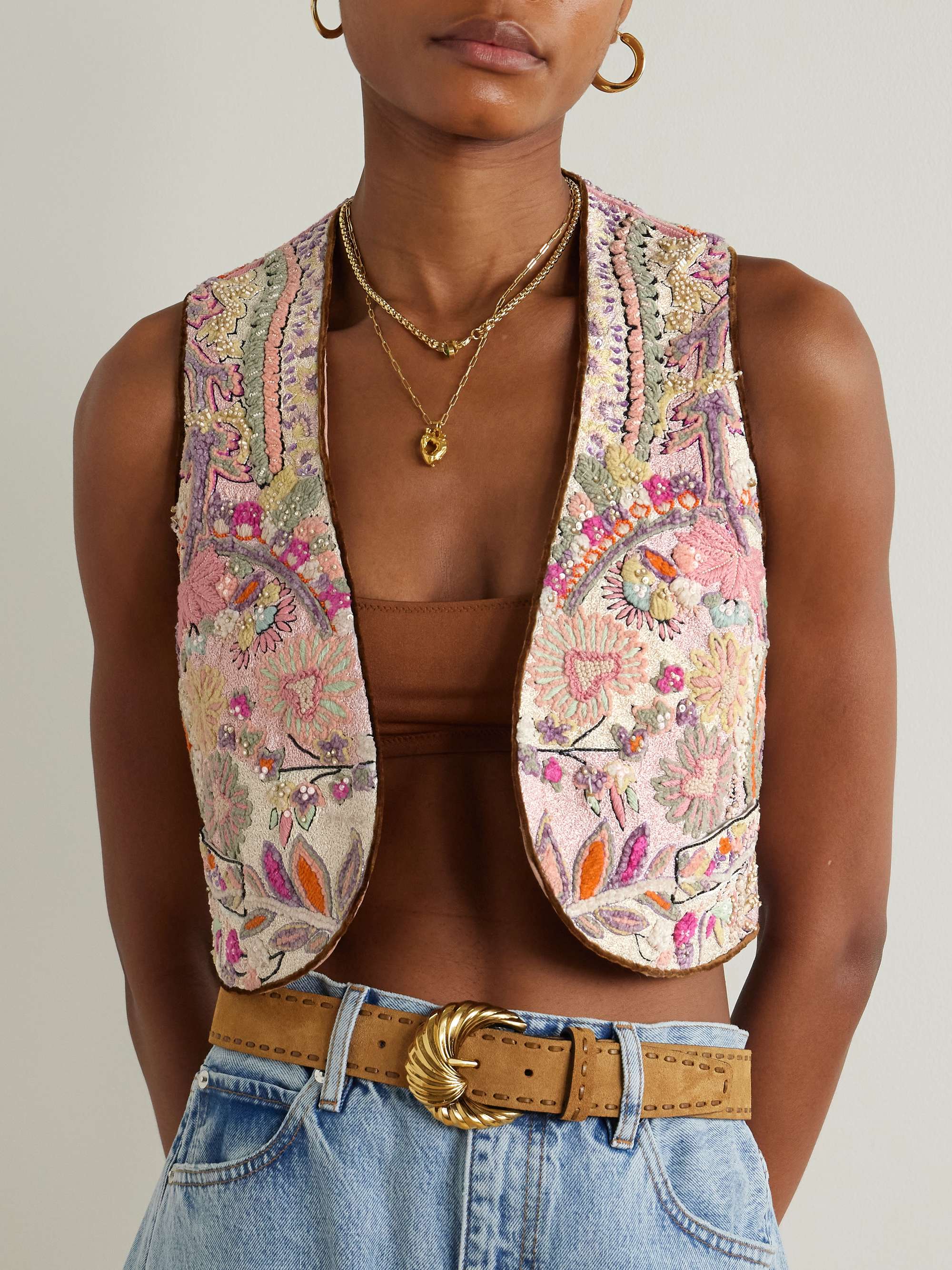 Cropped embellished linen-bouclé vest view