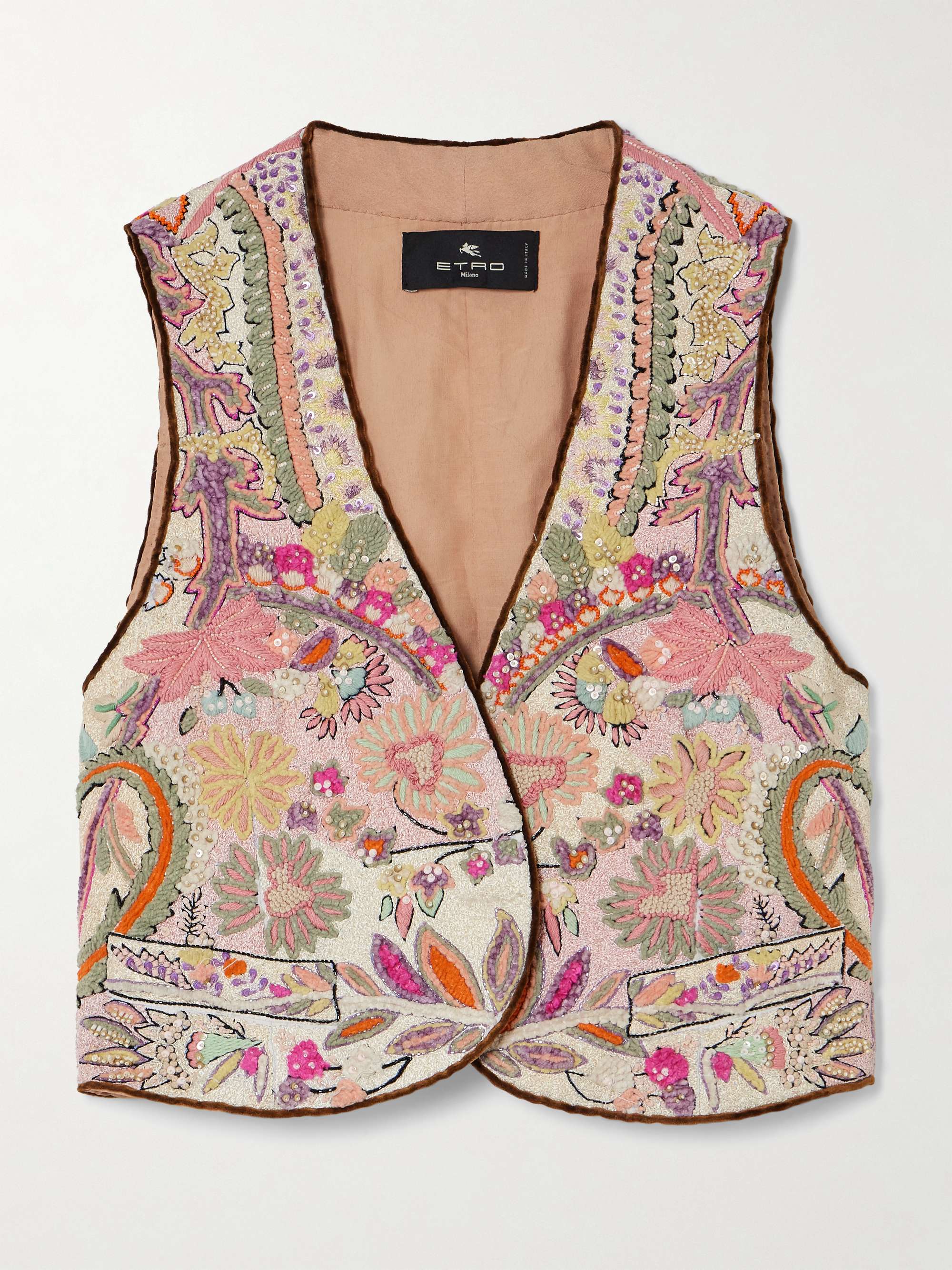 Cropped embellished linen-bouclé vest view