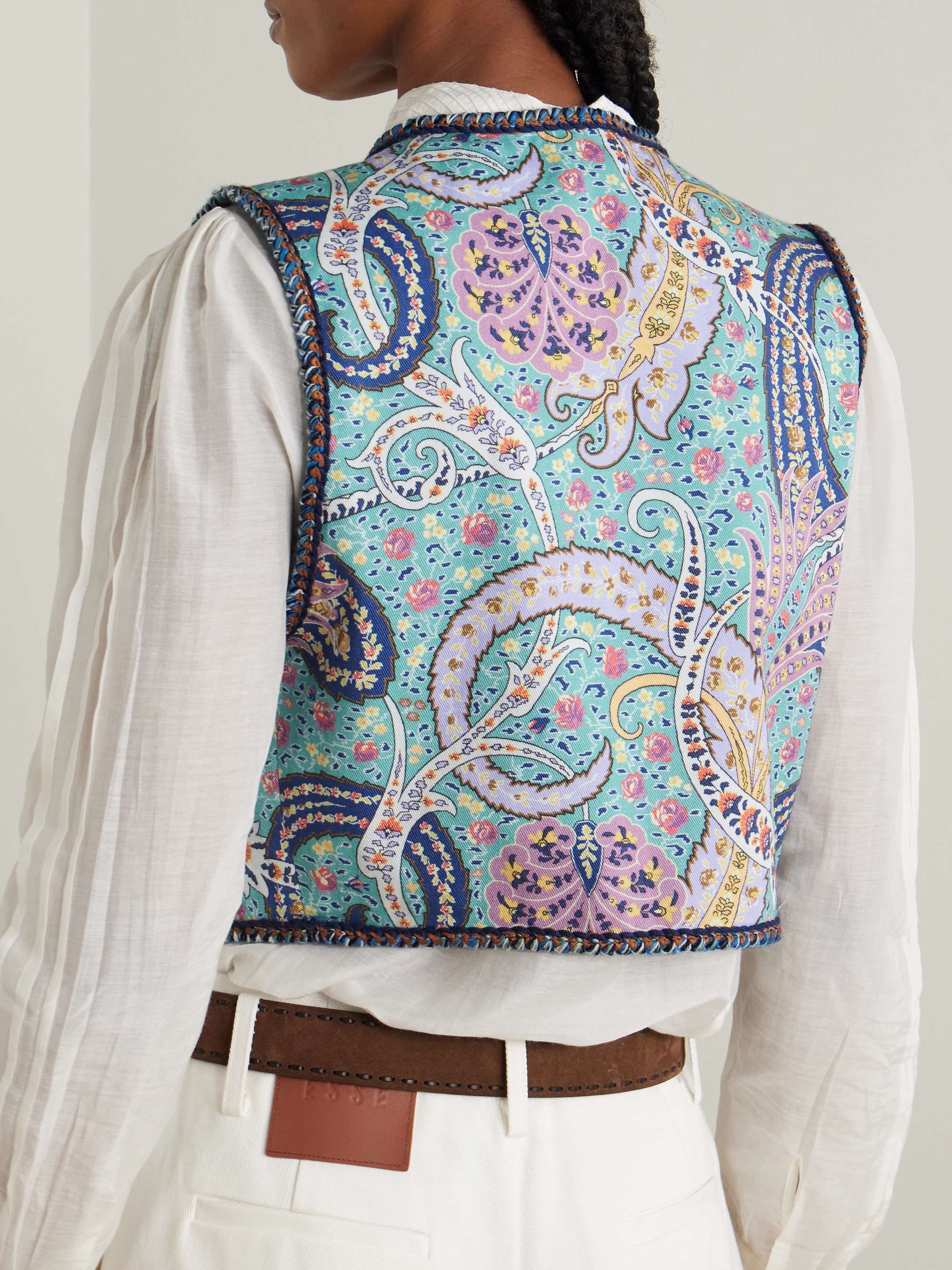 Cropped embroidered denim vest view