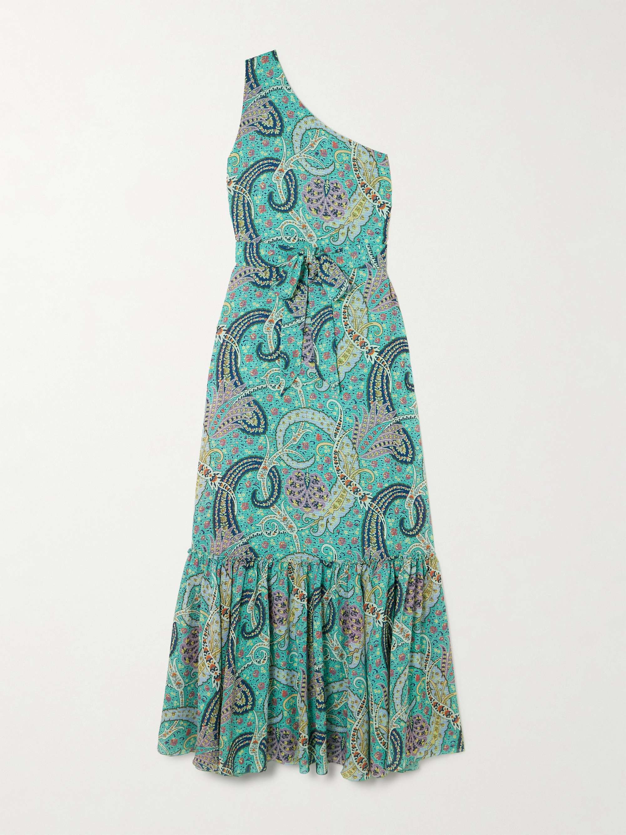 One-shoulder belted printed satin-jacquard maxi dress view