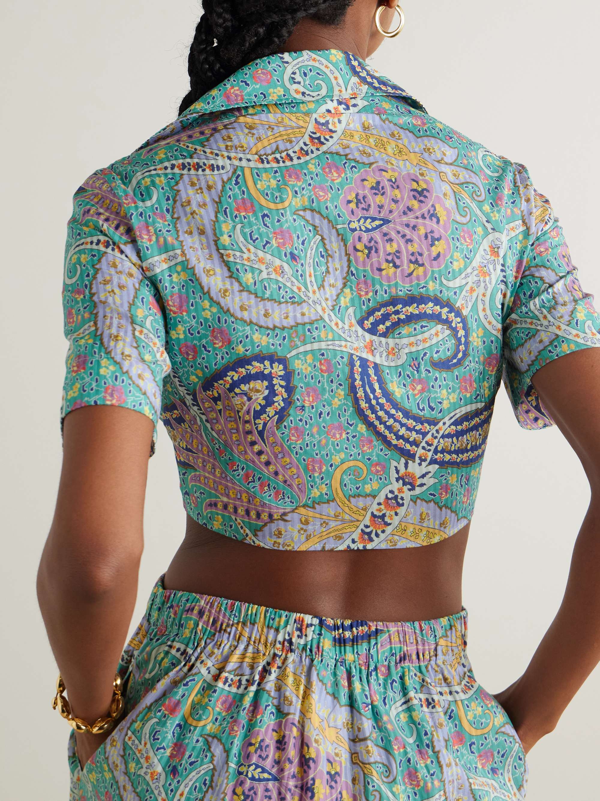 Knotted cropped cotton and silk-blend voile shirt view