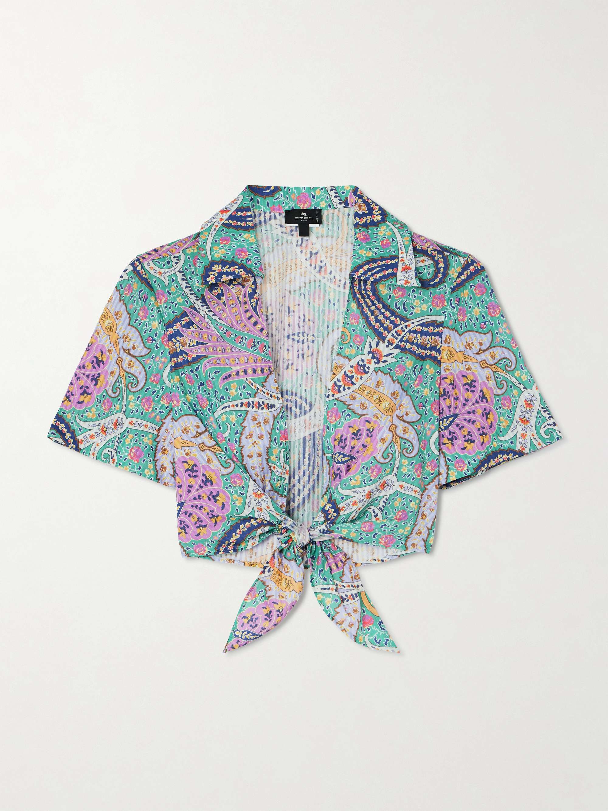 Knotted cropped cotton and silk-blend voile shirt view