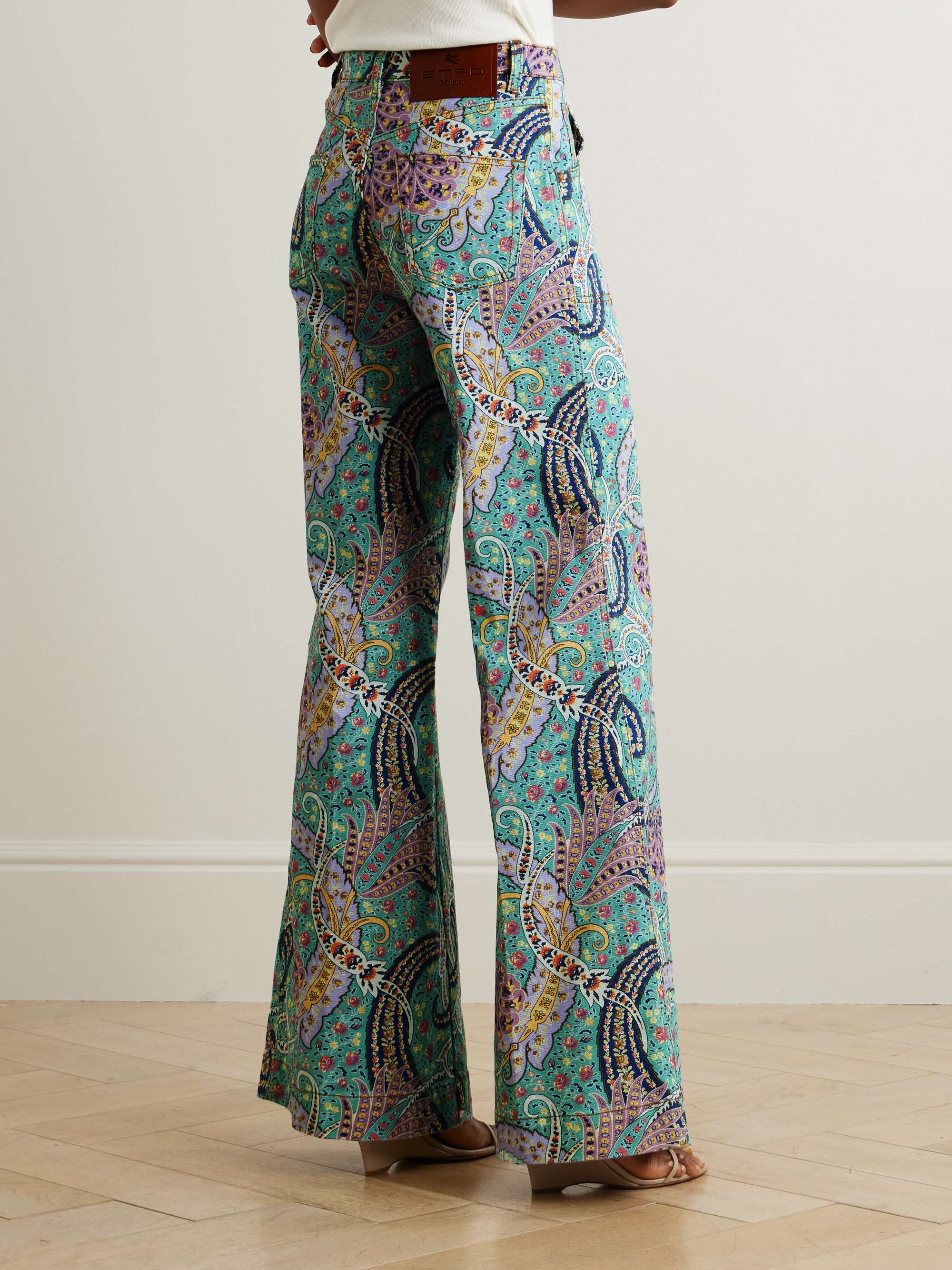 Paisley-print high-rise wide-leg jeans view