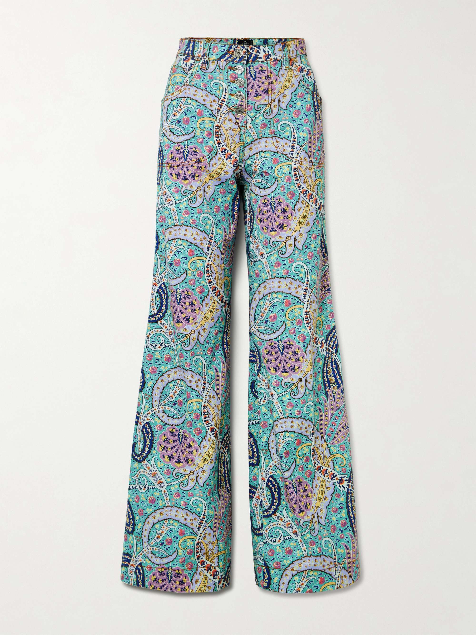 Paisley-print high-rise wide-leg jeans view