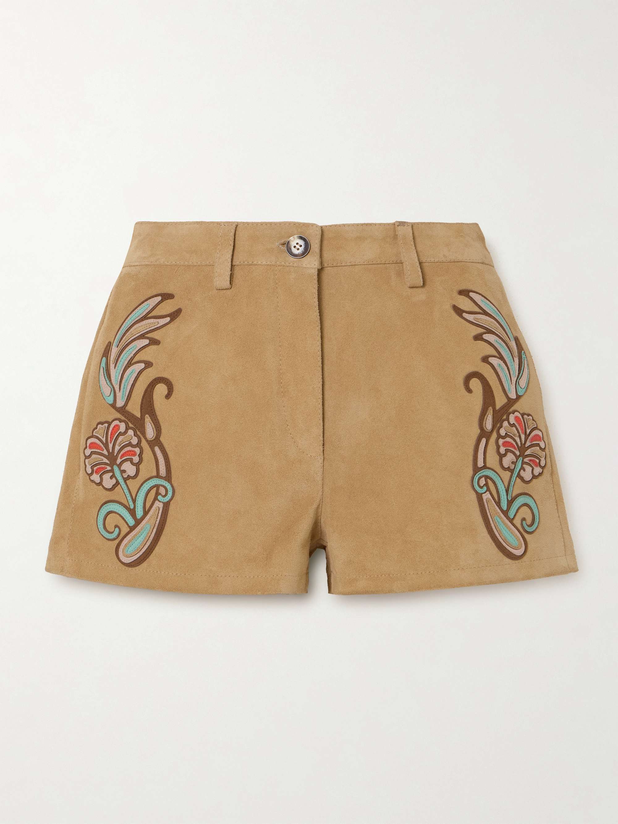 Appliquéd suede shorts view
