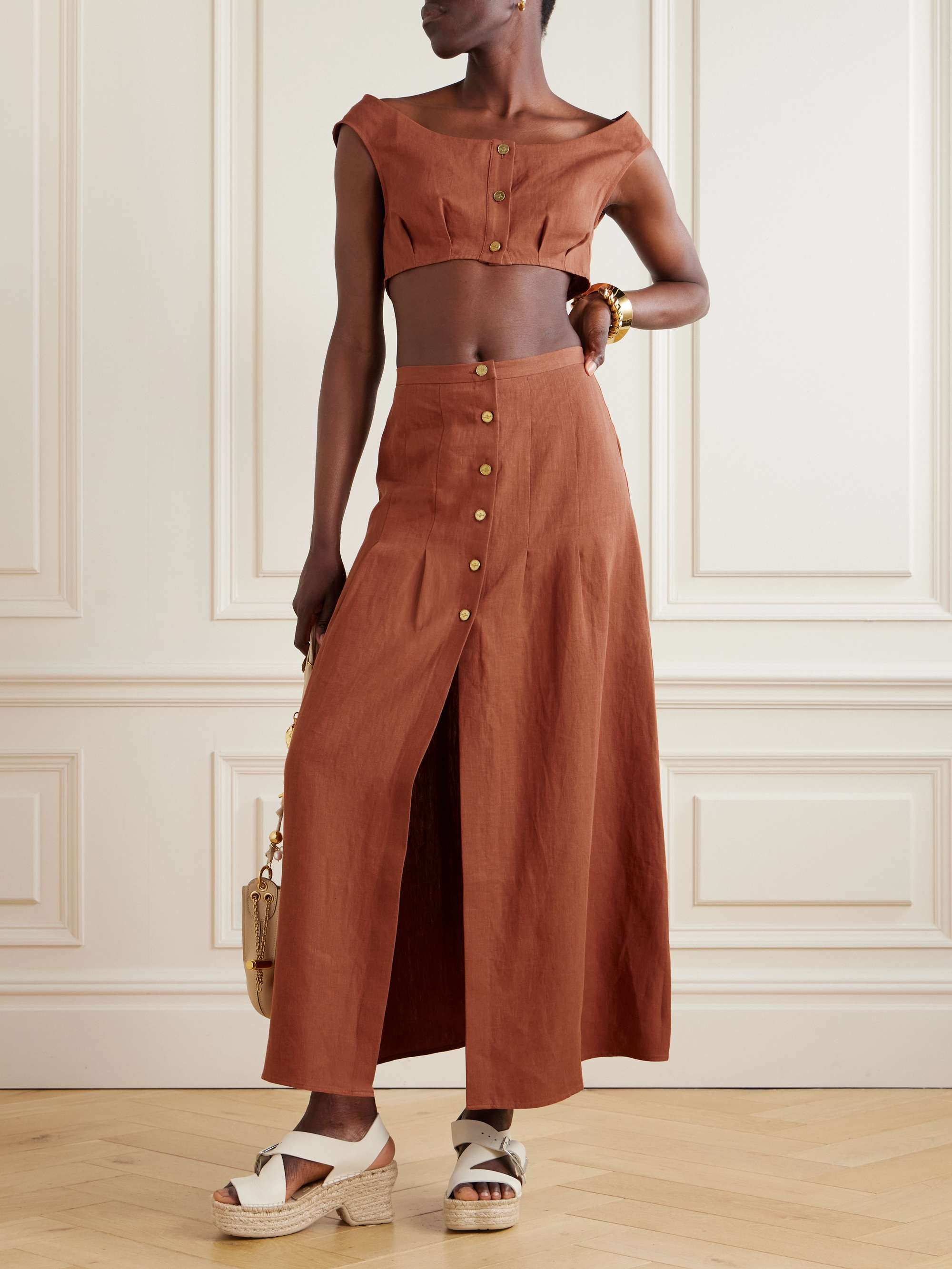 Tamra cropped organic linen-gauze top view