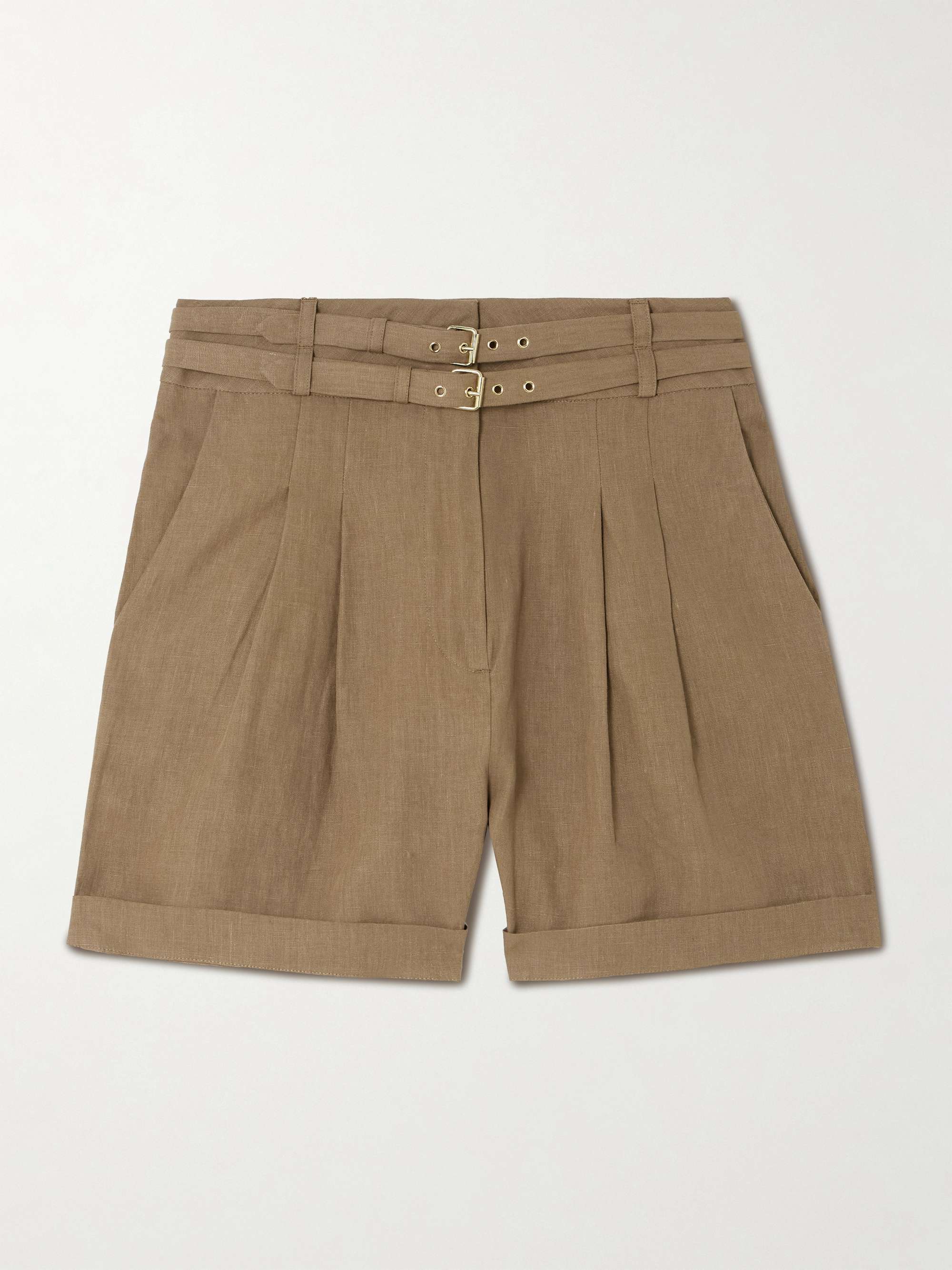 Aqiva belted pleated linen shorts view
