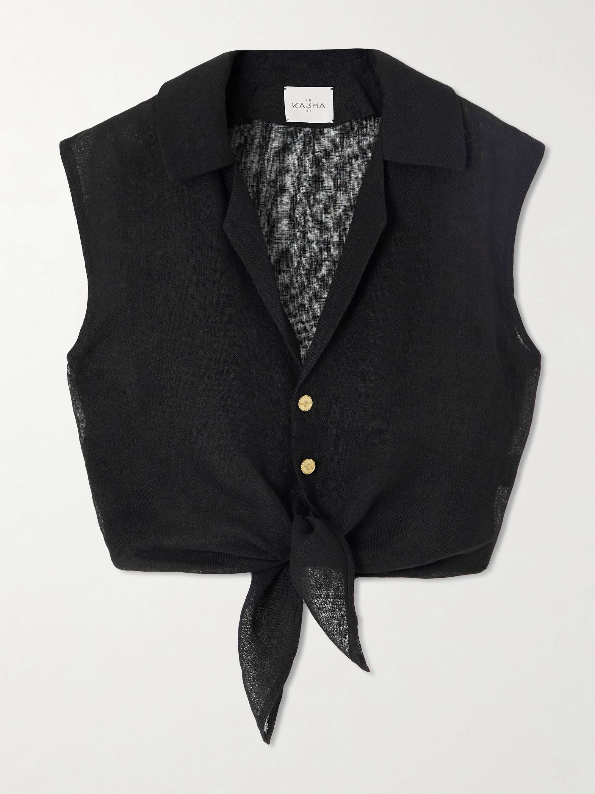 Sanabo cropped tie-front linen-gauze shirt view