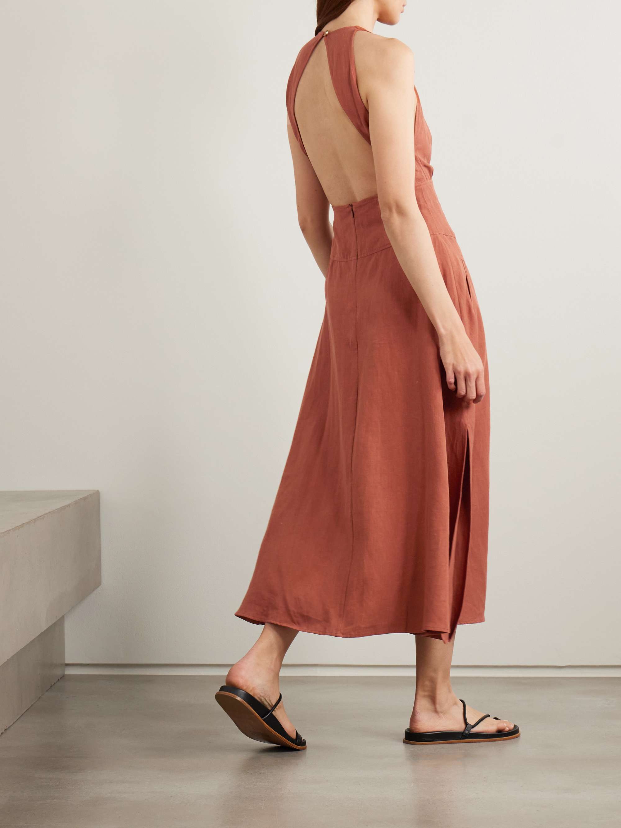 Jesmah open-back embellished linen midi dress view
