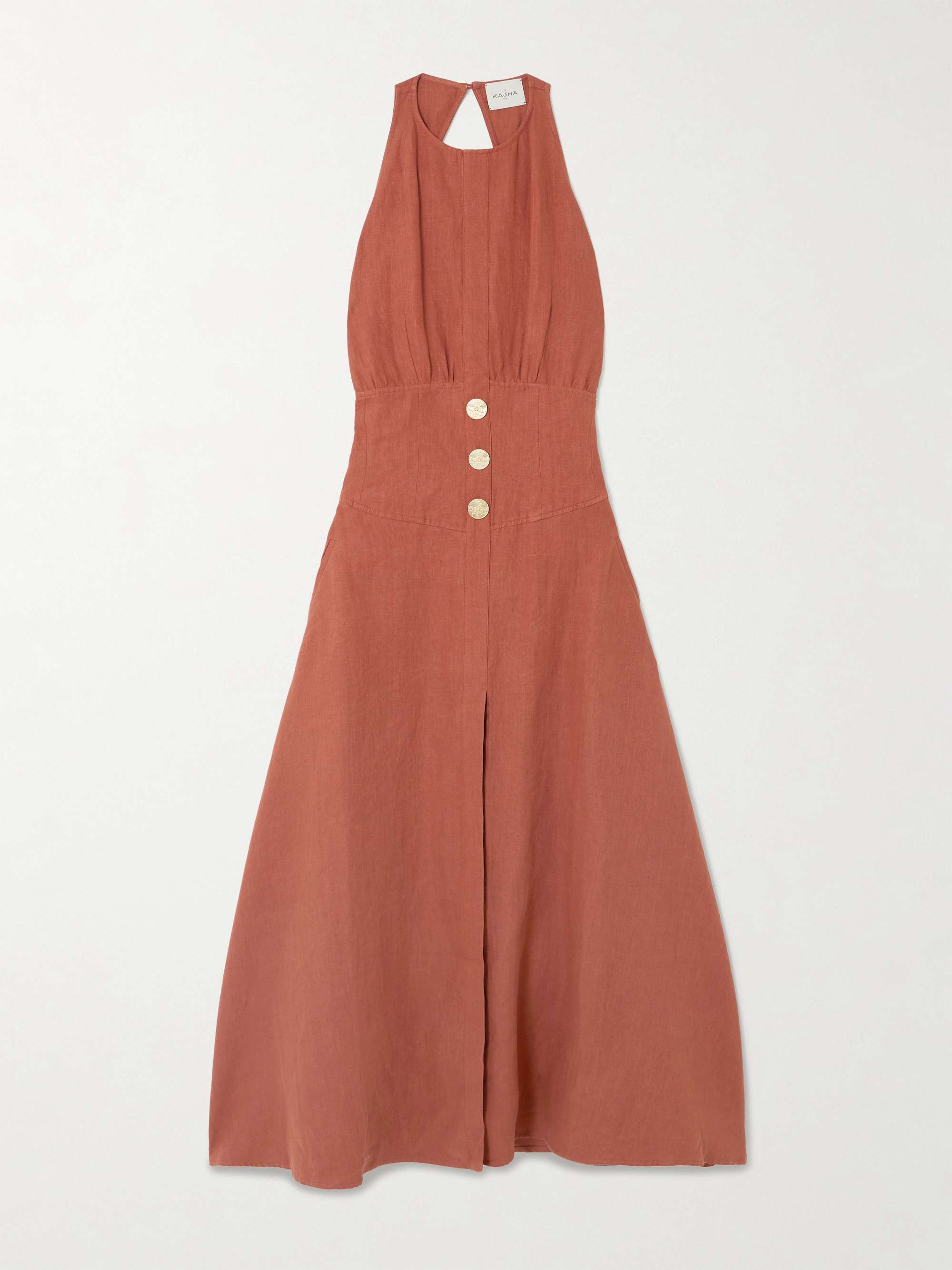 Jesmah open-back embellished linen midi dress view