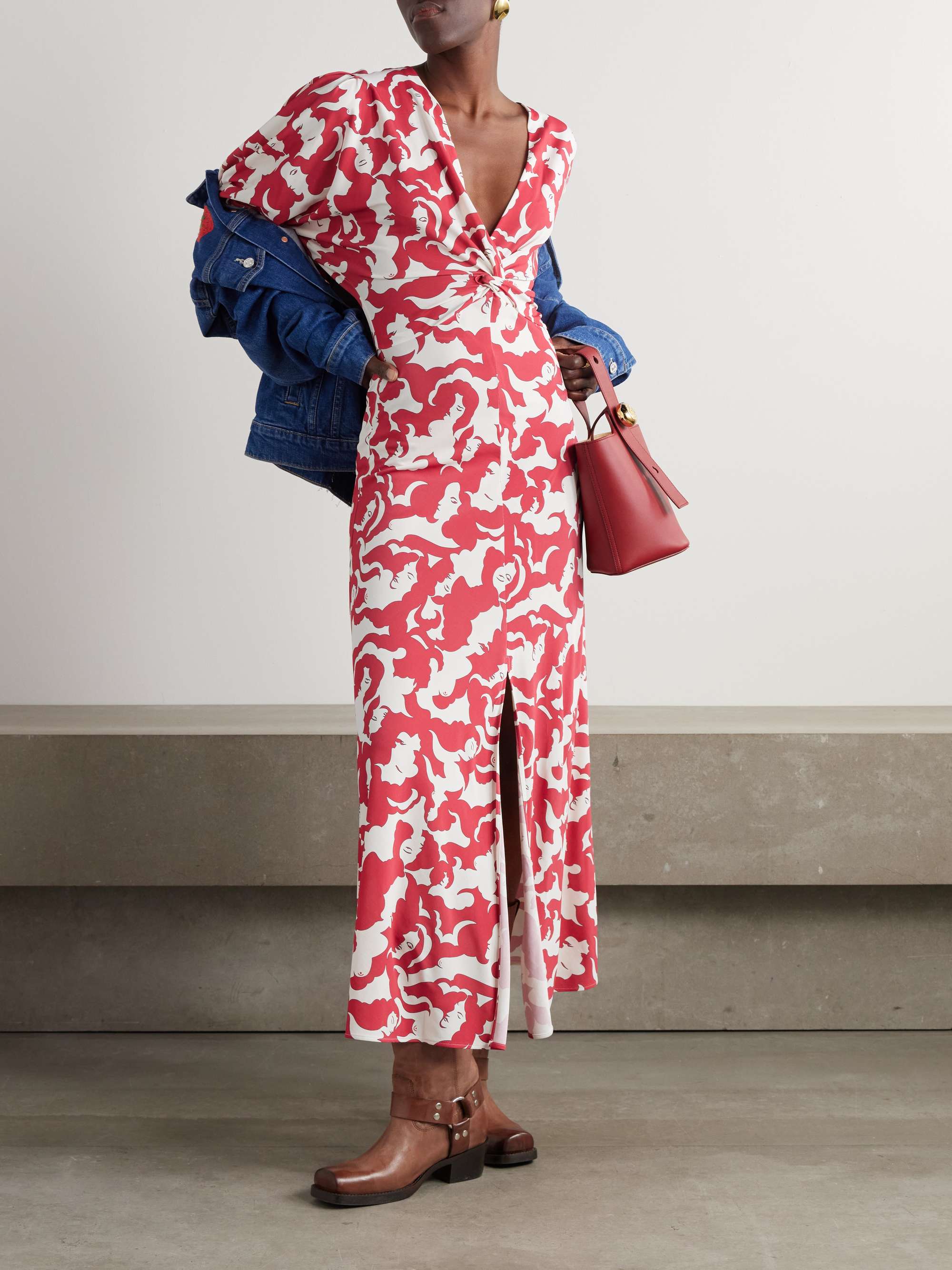+ MOTHER twist-front printed jersey midi dress view