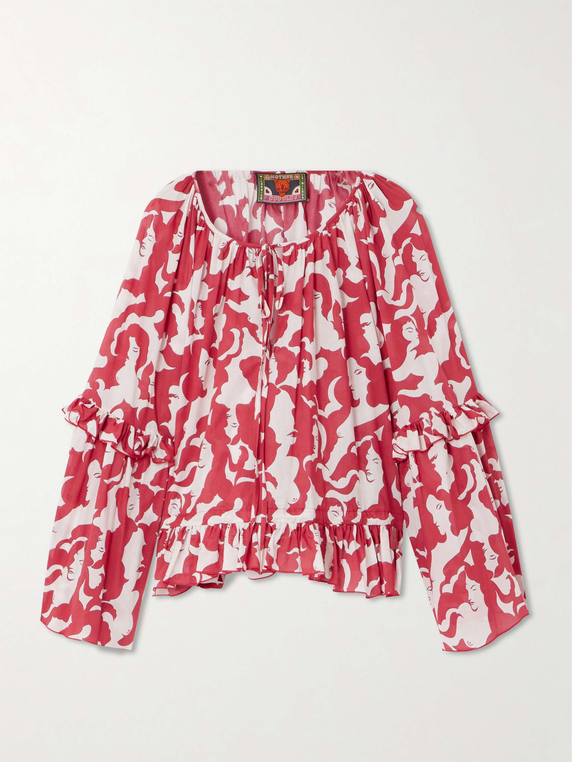 + MOTHER ruffled printed cotton top view