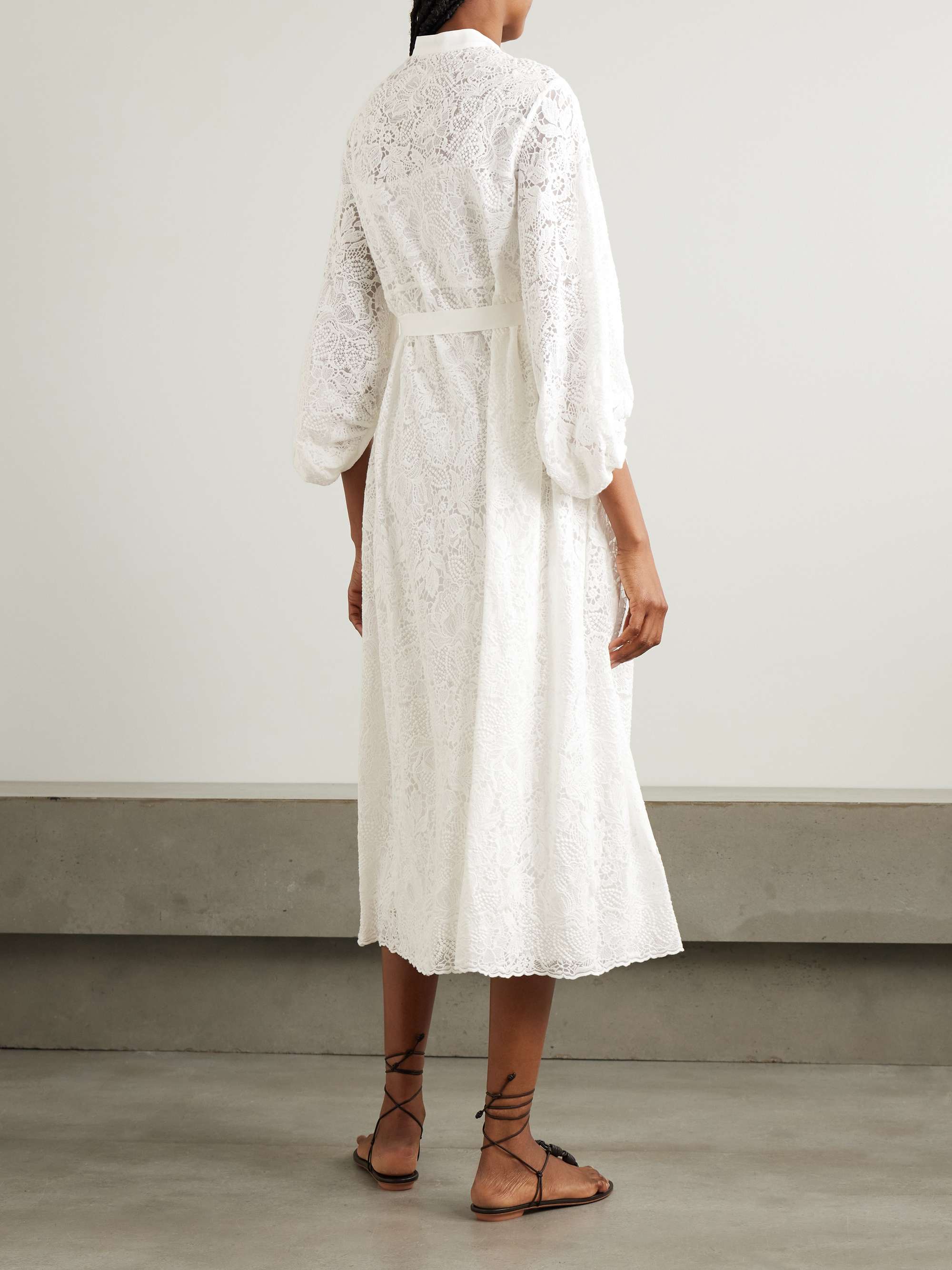 Belted poplin-paneled cotton-lace midi shirt dress view