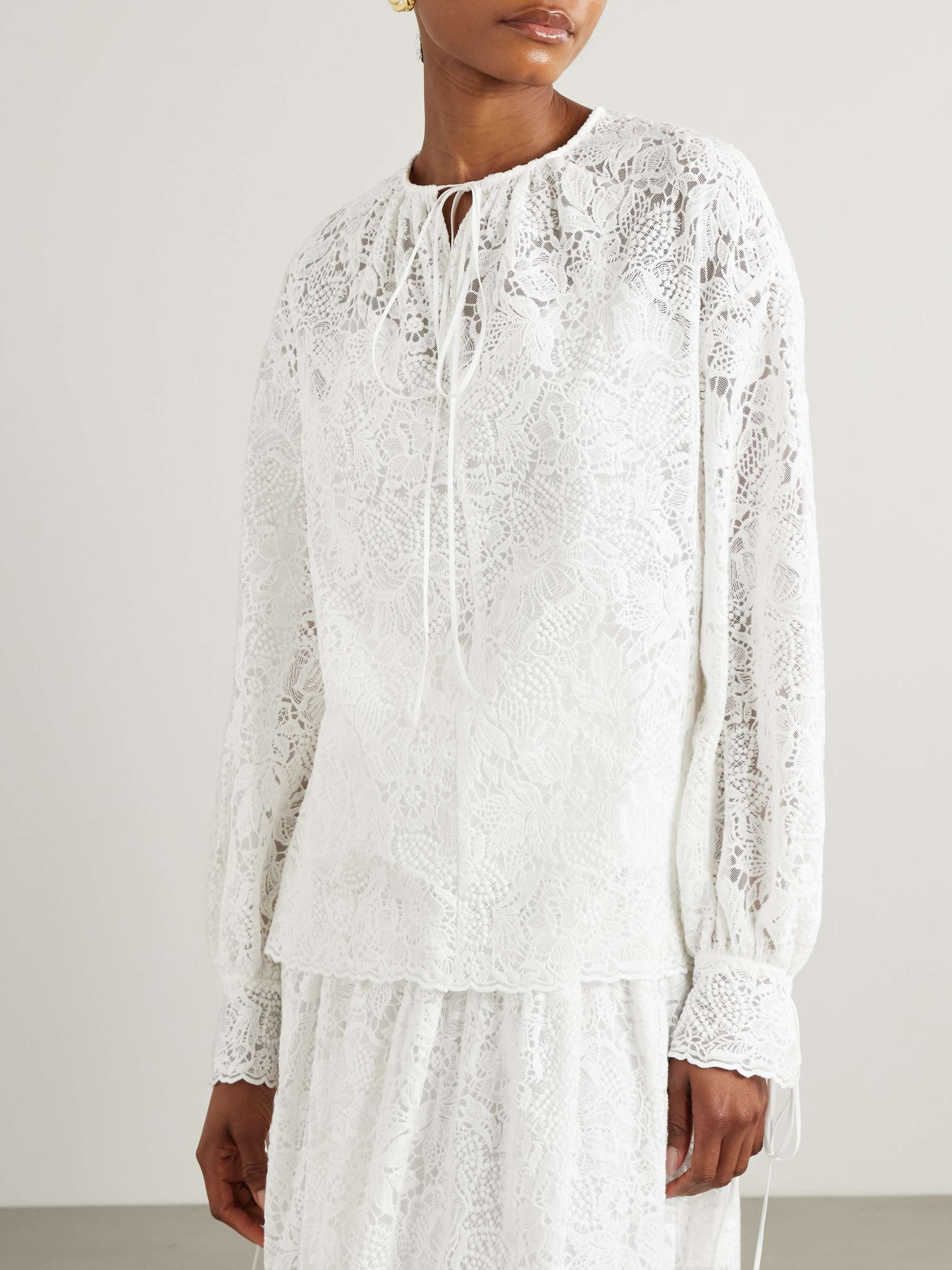 Tie-neck cotton-lace blouse view