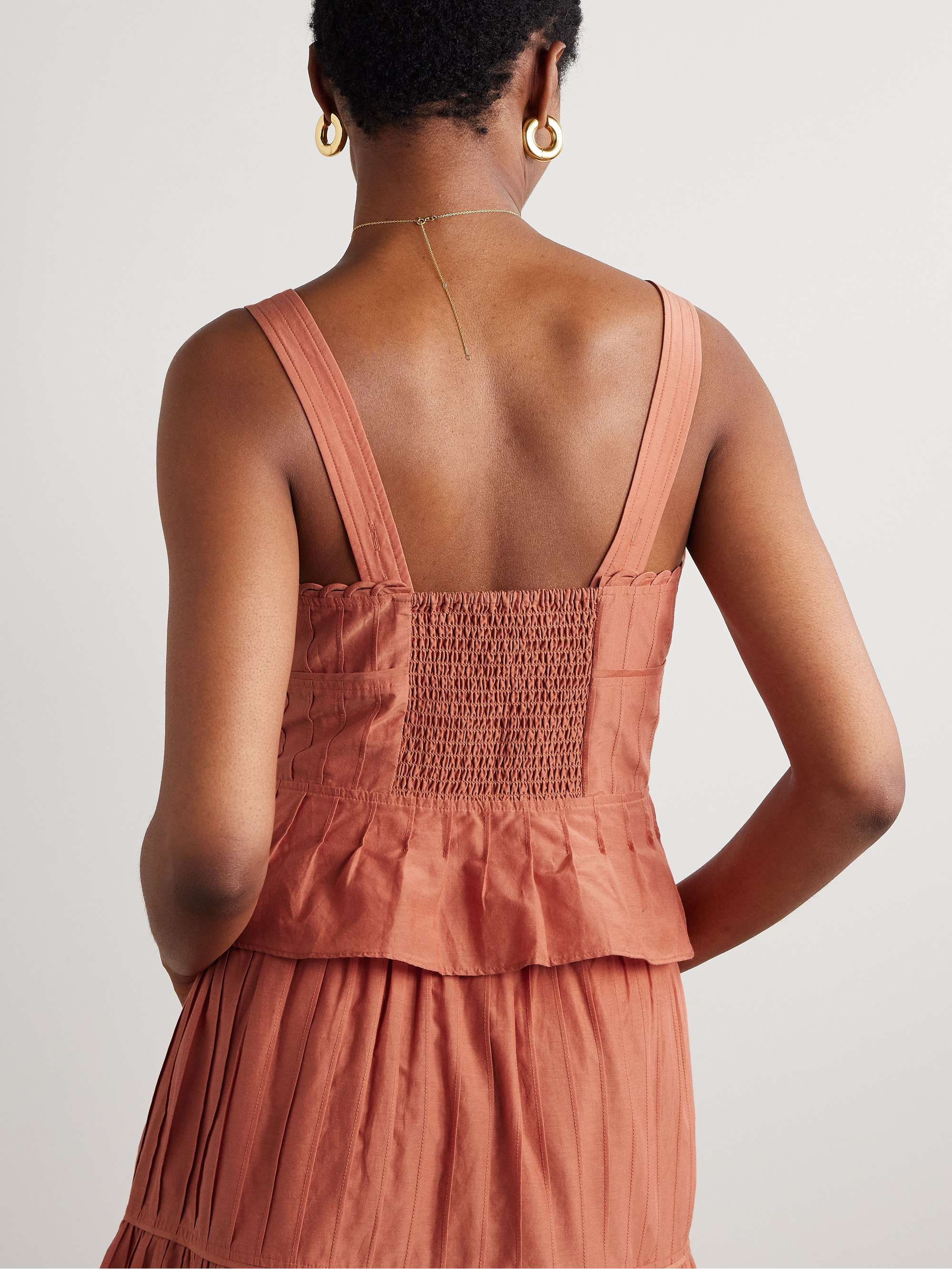 Pintucked cotton and silk-blend peplum tank view