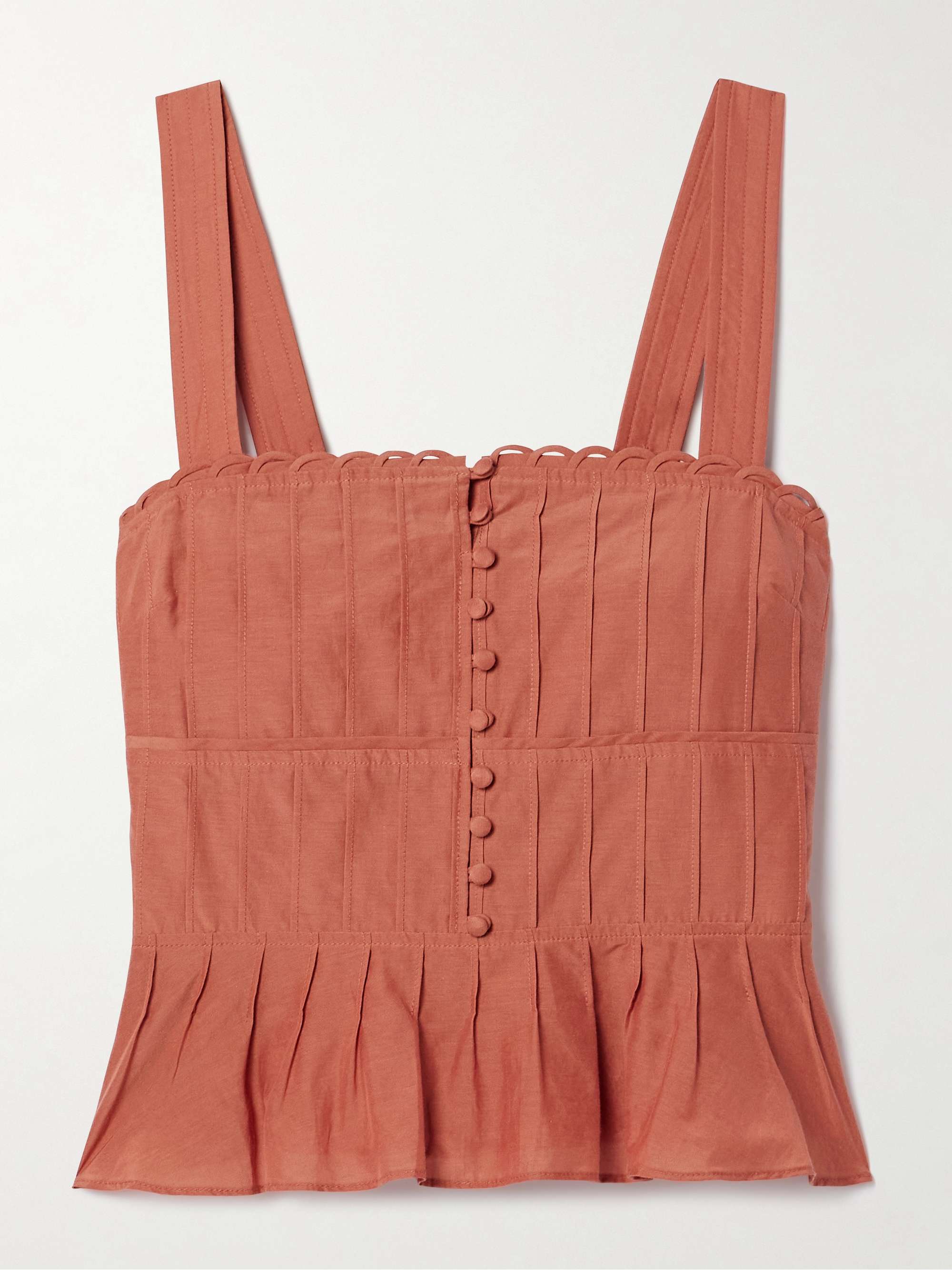 Pintucked cotton and silk-blend peplum tank view